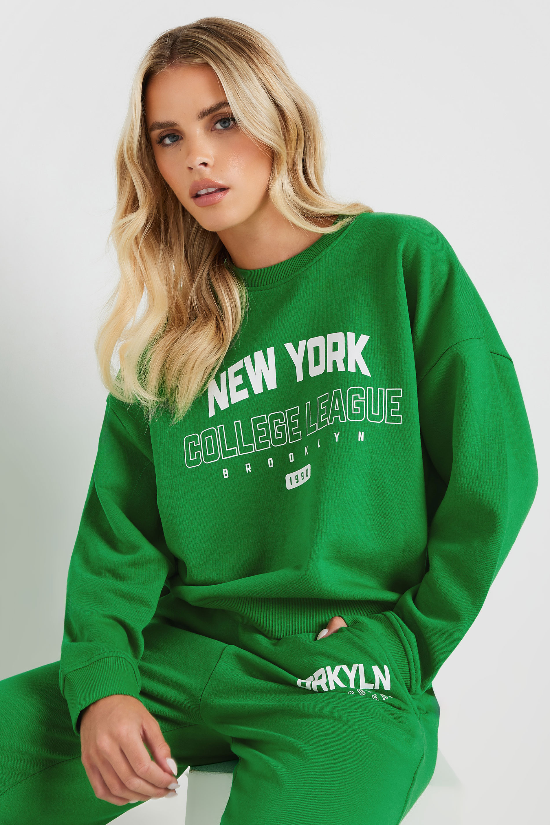PixieGirl Petite Women's Green New York Slogan Sweatshirt | PixieGirl 1