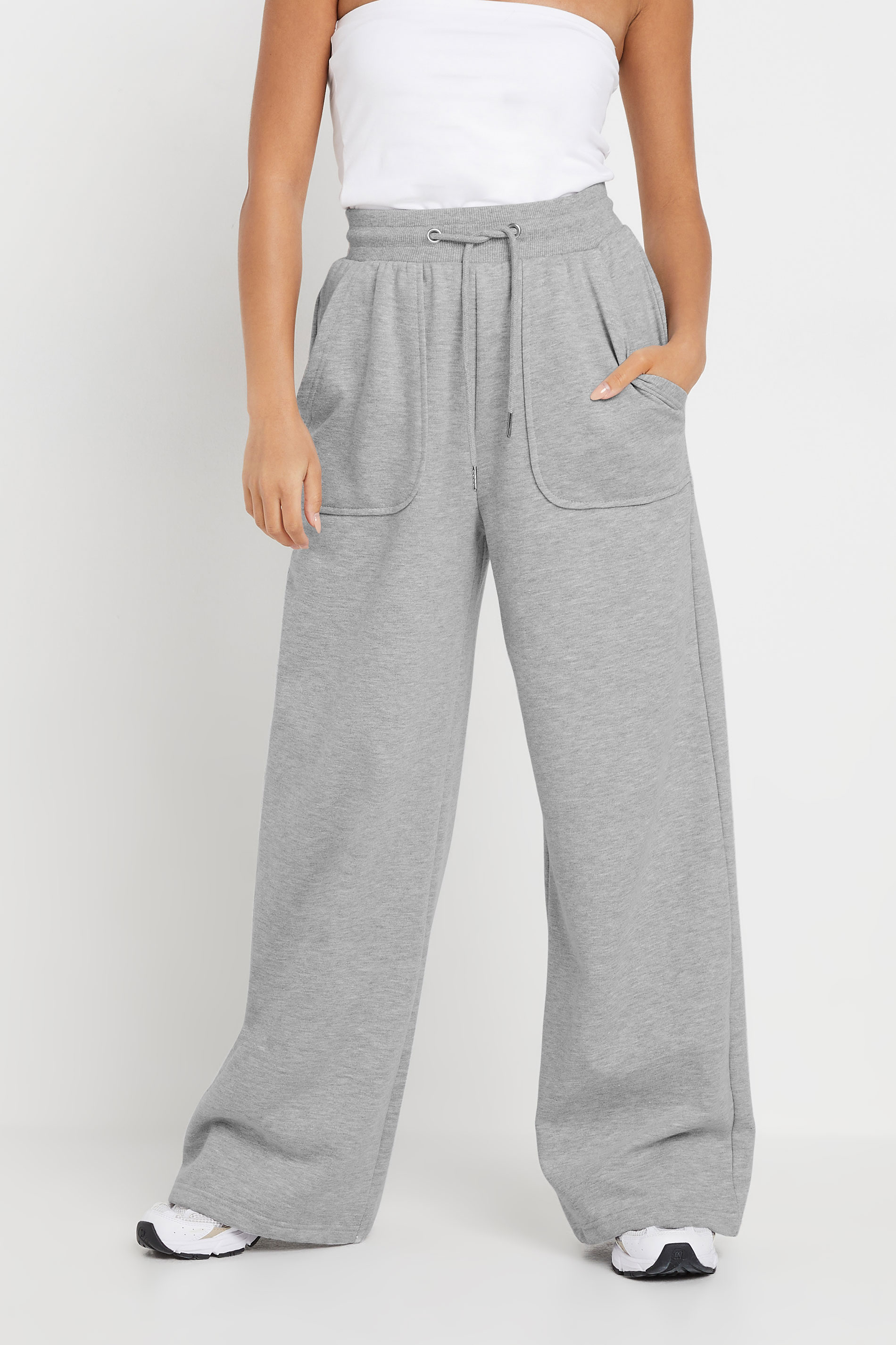 PixieGirl Petite Women's Grey Pocket Patch Wide Leg Joggers | PixieGirl 3