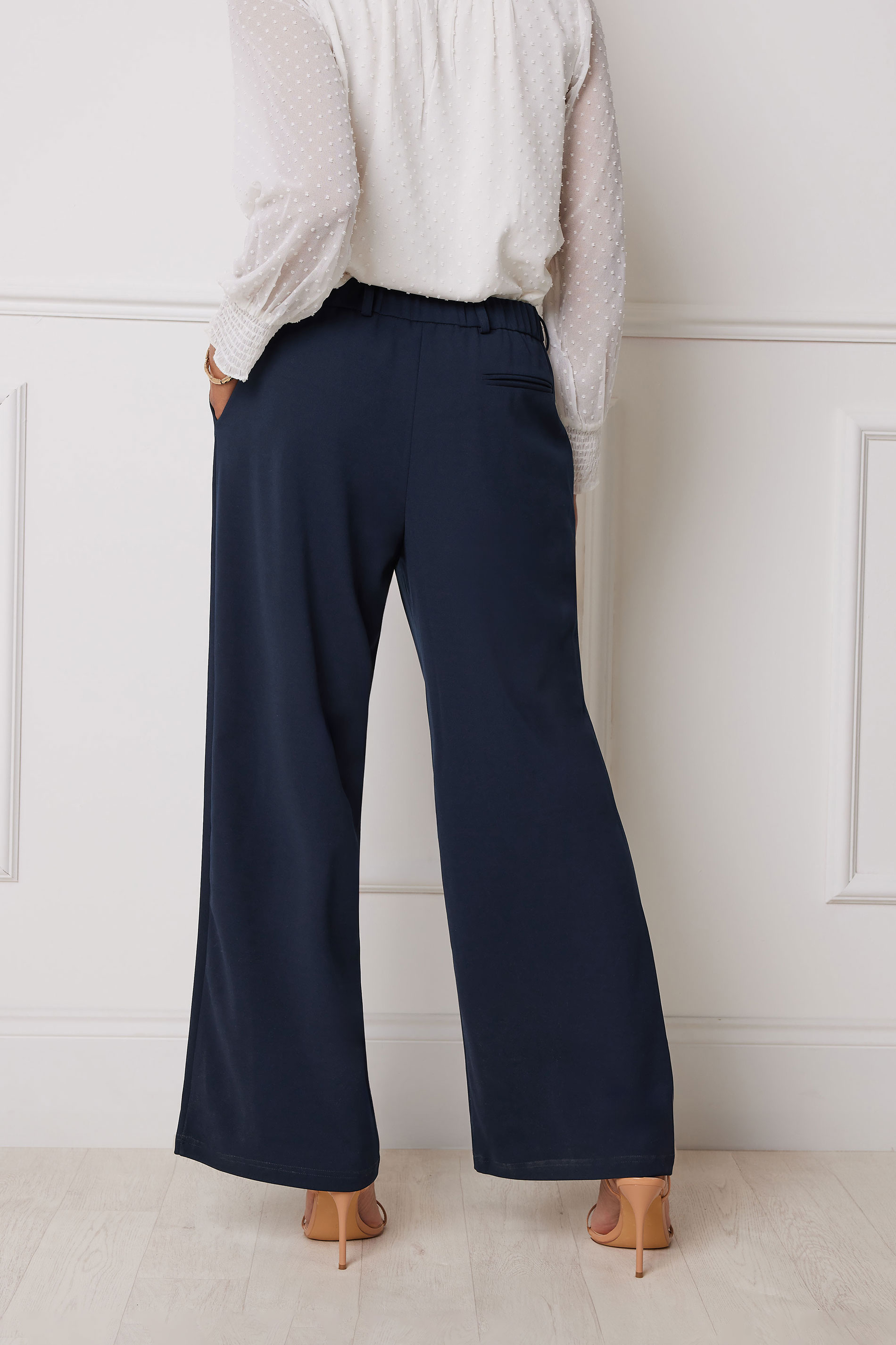 M&Co Navy Blue Scuba Wide Leg Trousers | M&Co 4