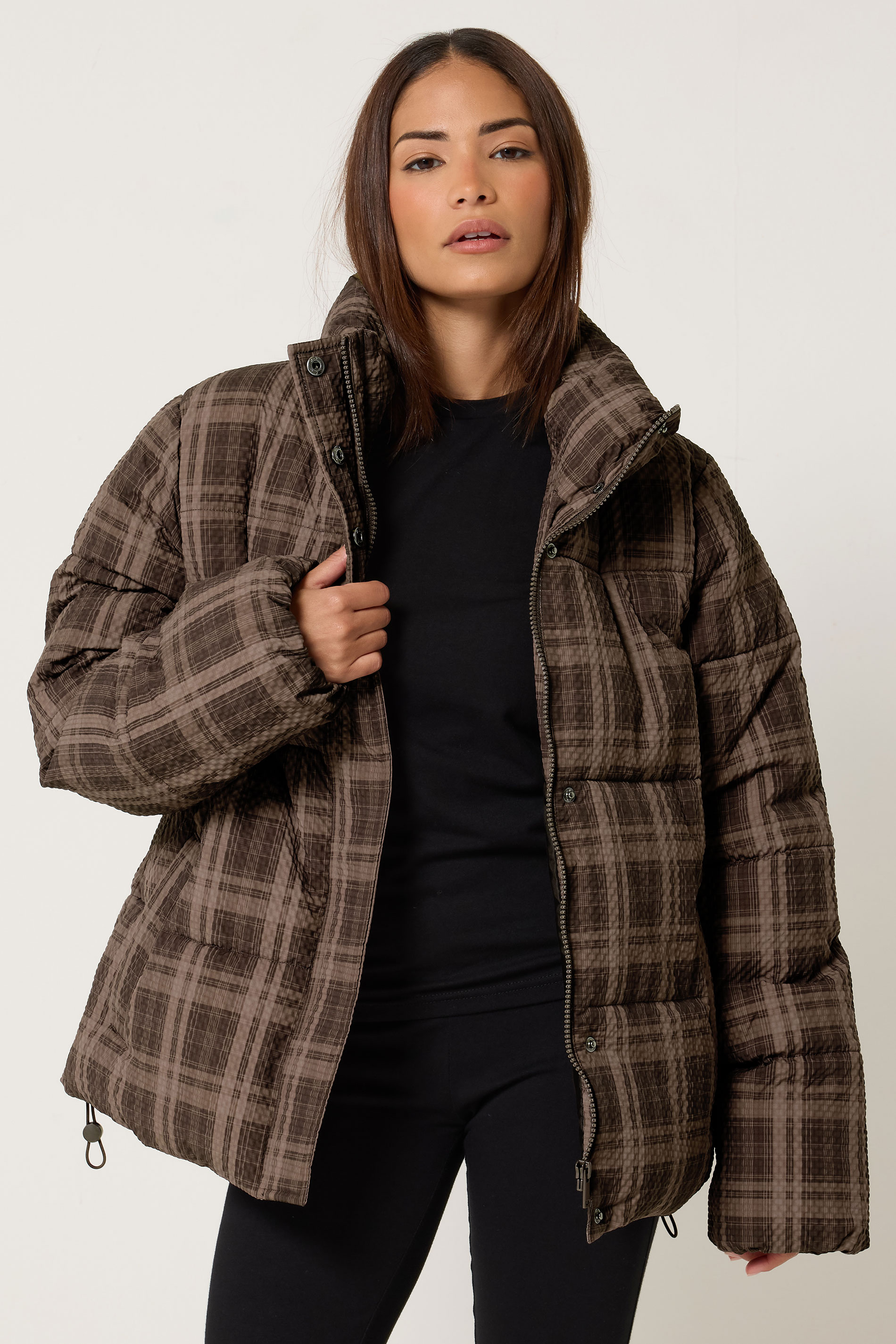Pixiegirl Women's Brown Petite Chocolate Check Puffer Coat Size 12