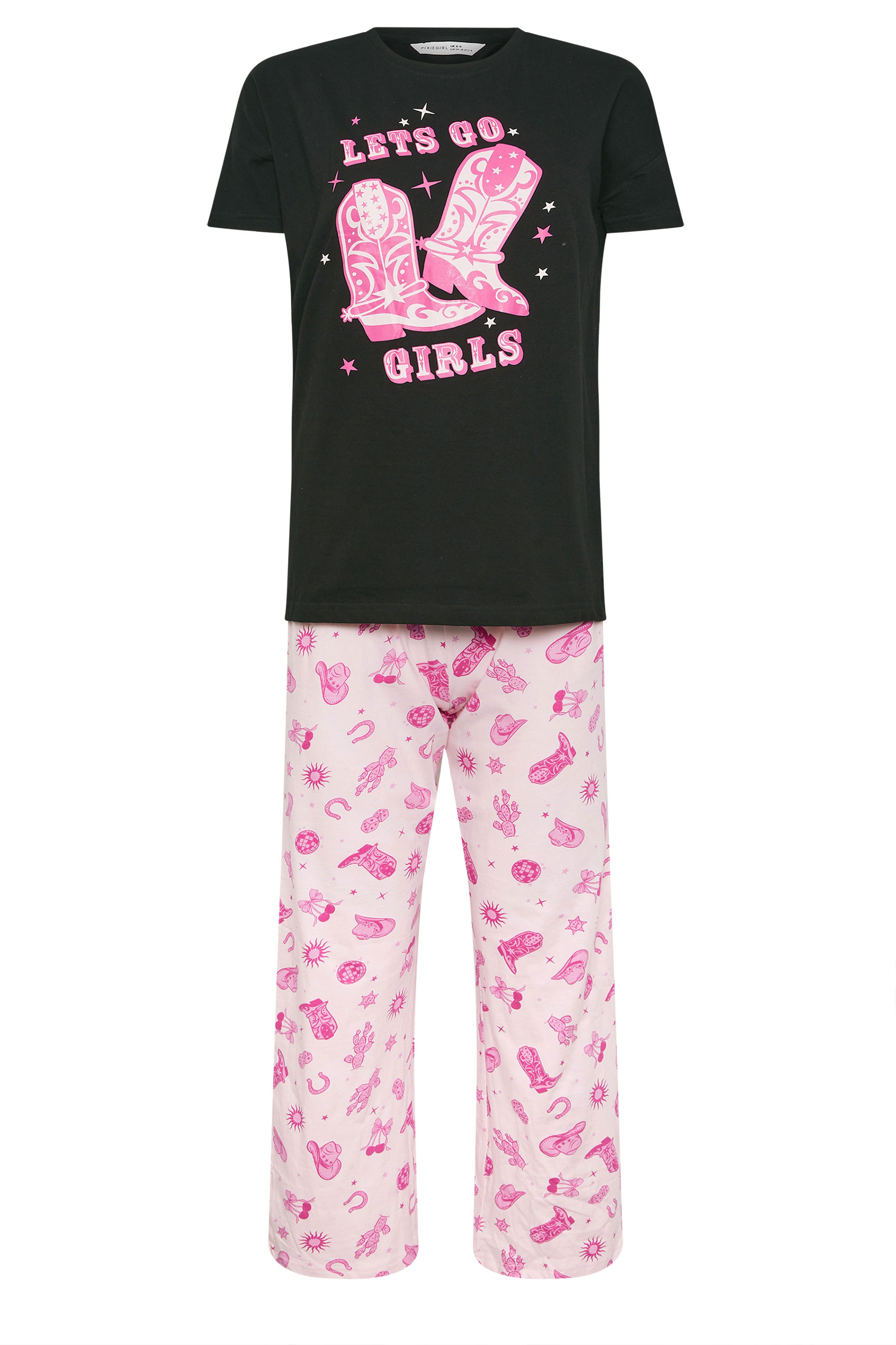 PixieGirl Petite Women's Hot Pink 'Let's Go Girls' Cowboy Slogan Pyjama Set | PixieGirl 5