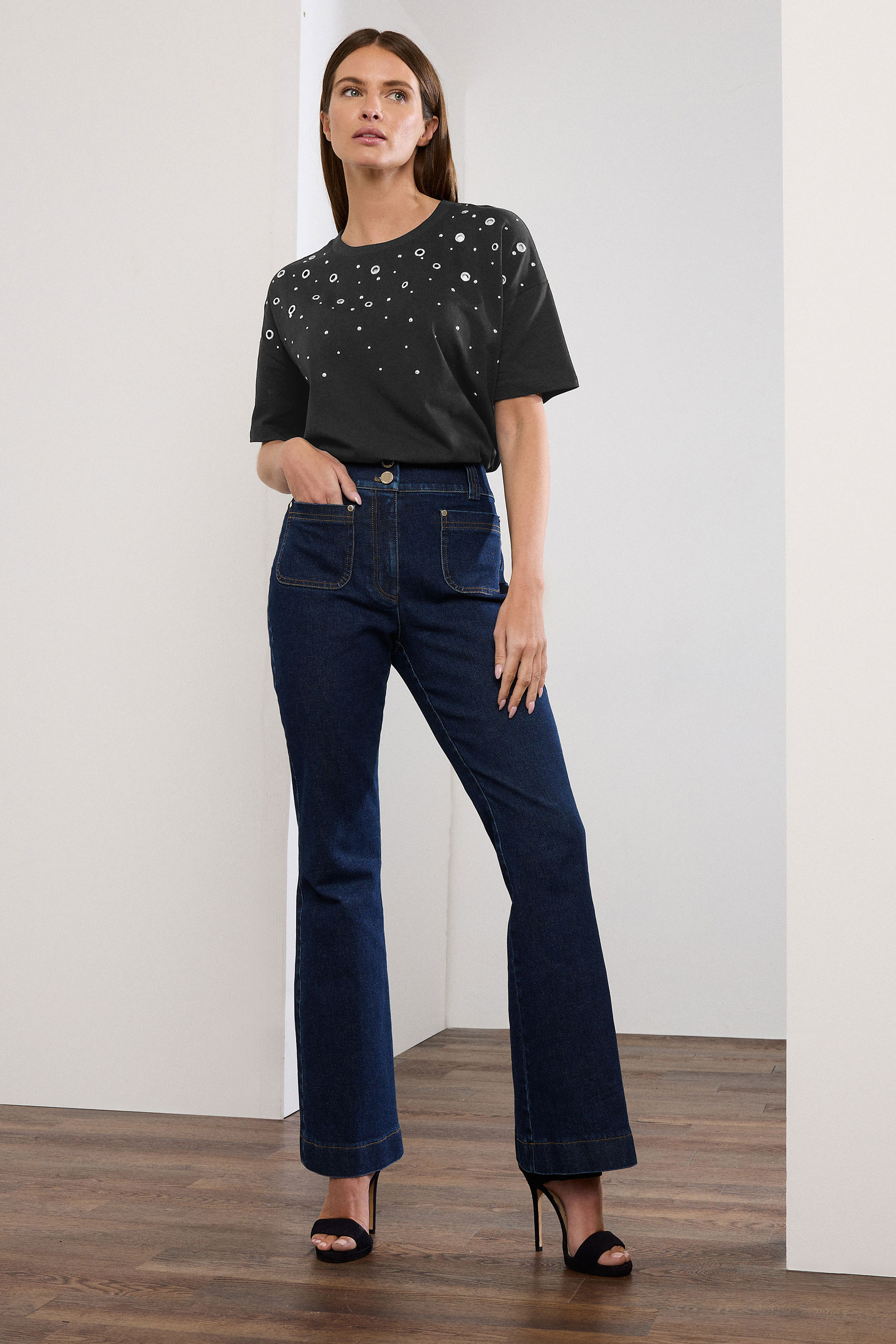 STAR Black Eyelet Detail Short Sleeve T-Shirt | StarByJM 5