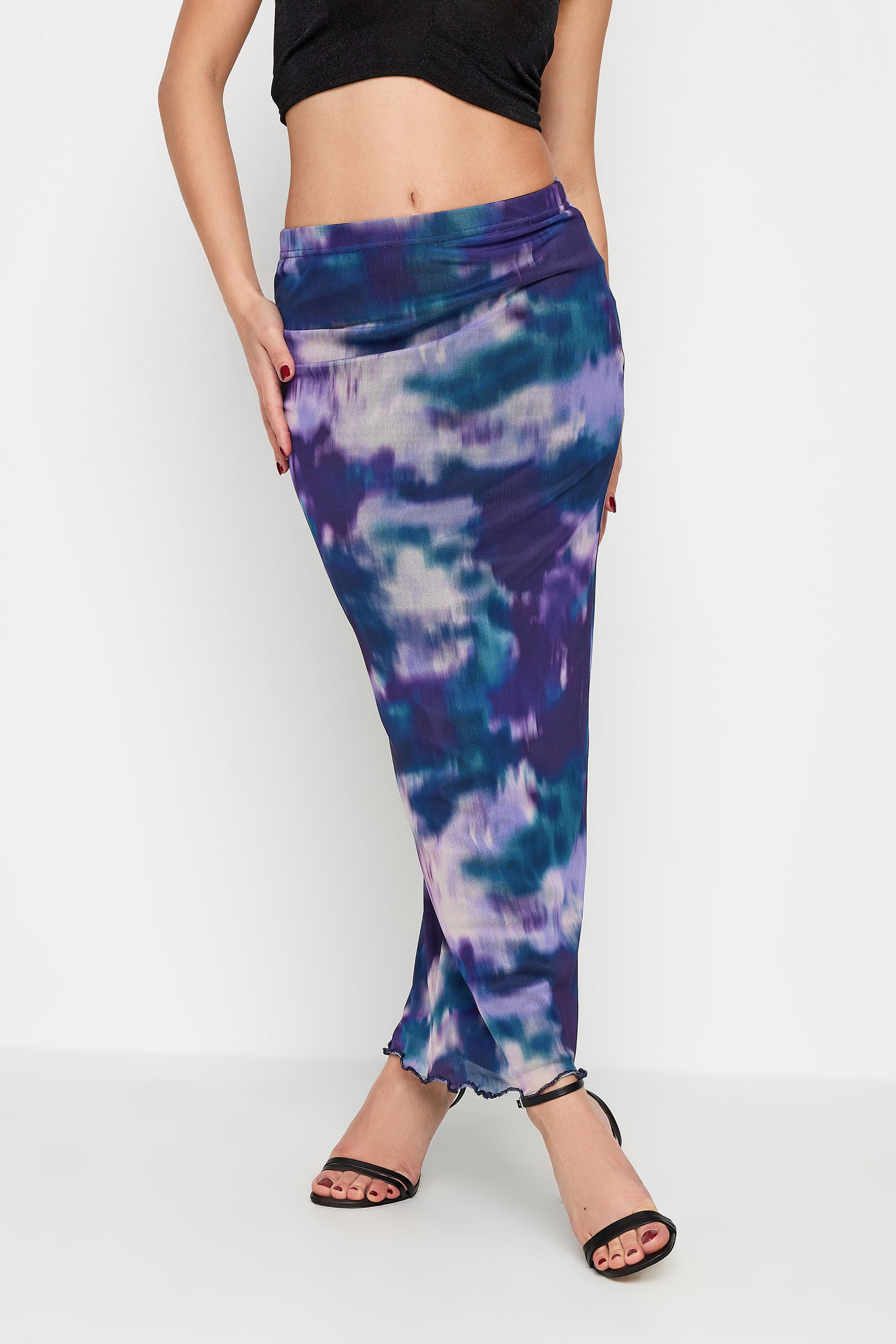 PixieGirl Purple Tie Dye Print Mesh Maxi Skirt | PixieGirl  1