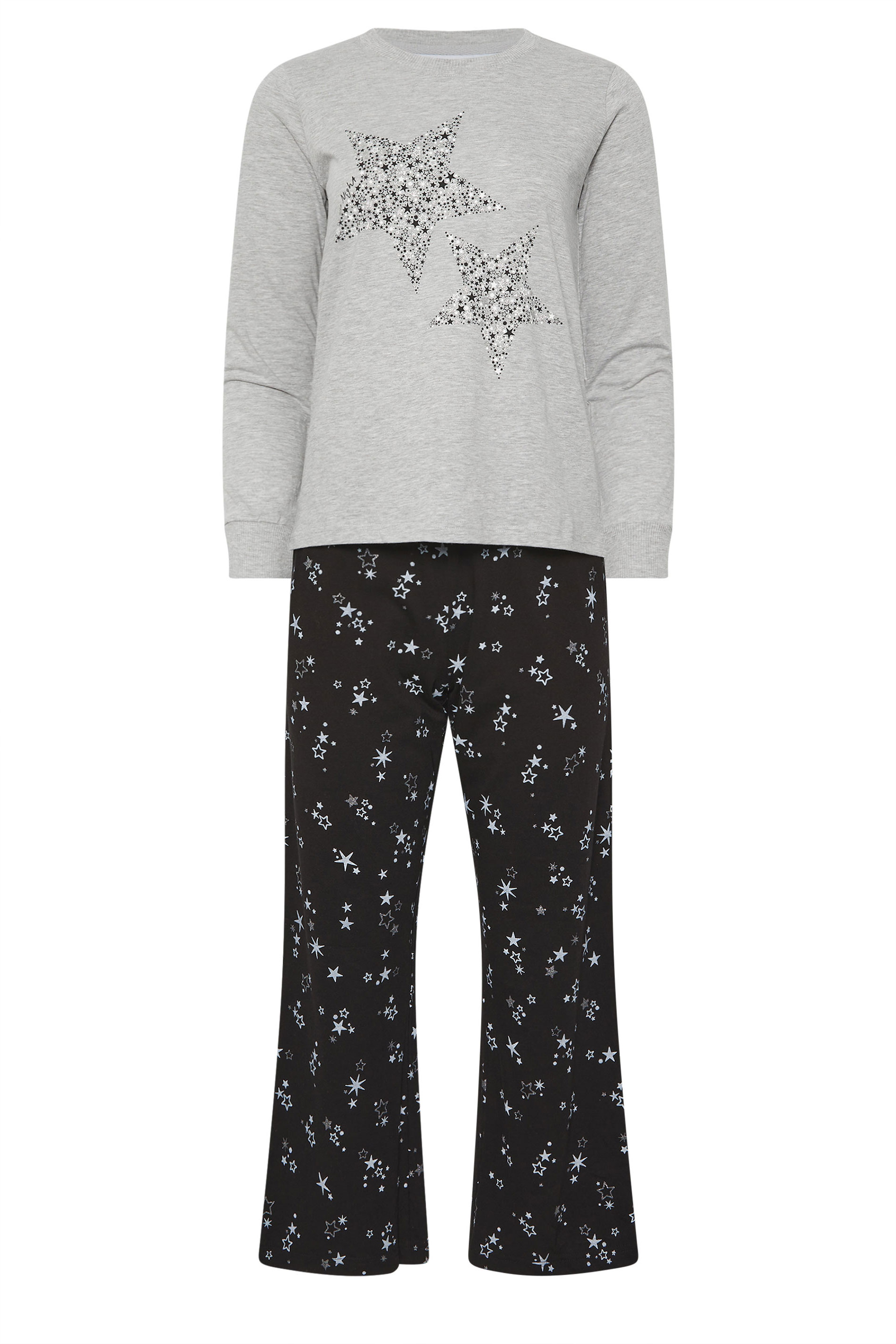PixieGirl Petite Women's Black Star Graphic Wide Leg Pyjama Set | PixieGirl 6