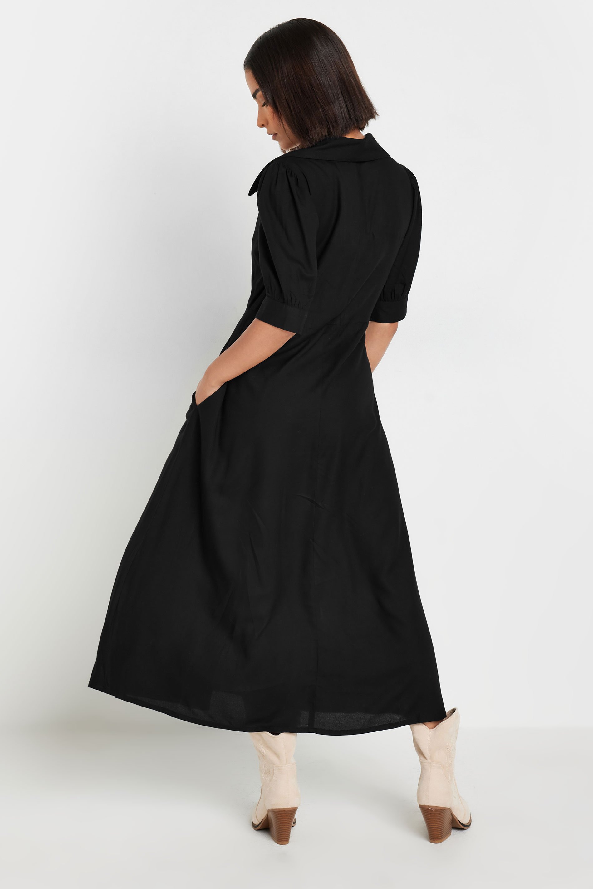 PixieGirl Petite Women's Black Open Collar Short Sleeve Dress | PixieGirl 3