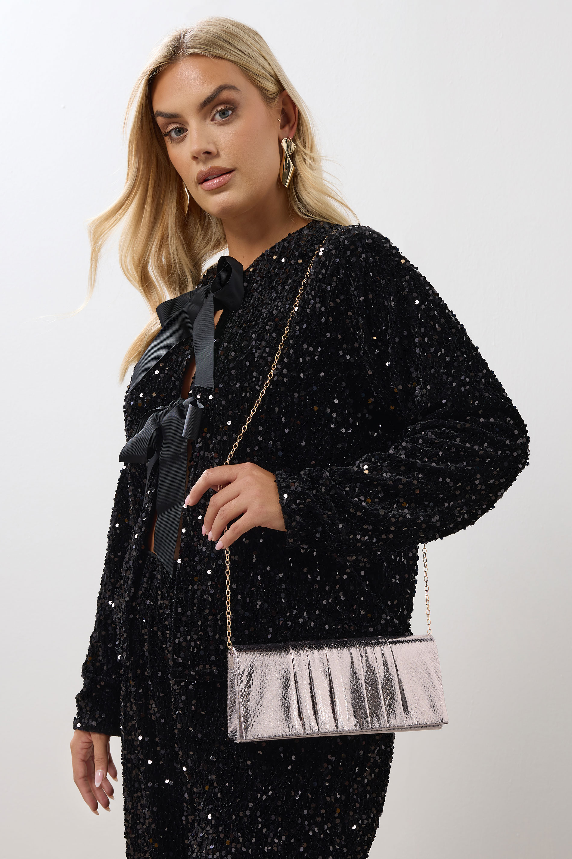 Gold Faux Leather Metallic Clutch Bag | Yours Clothing 1