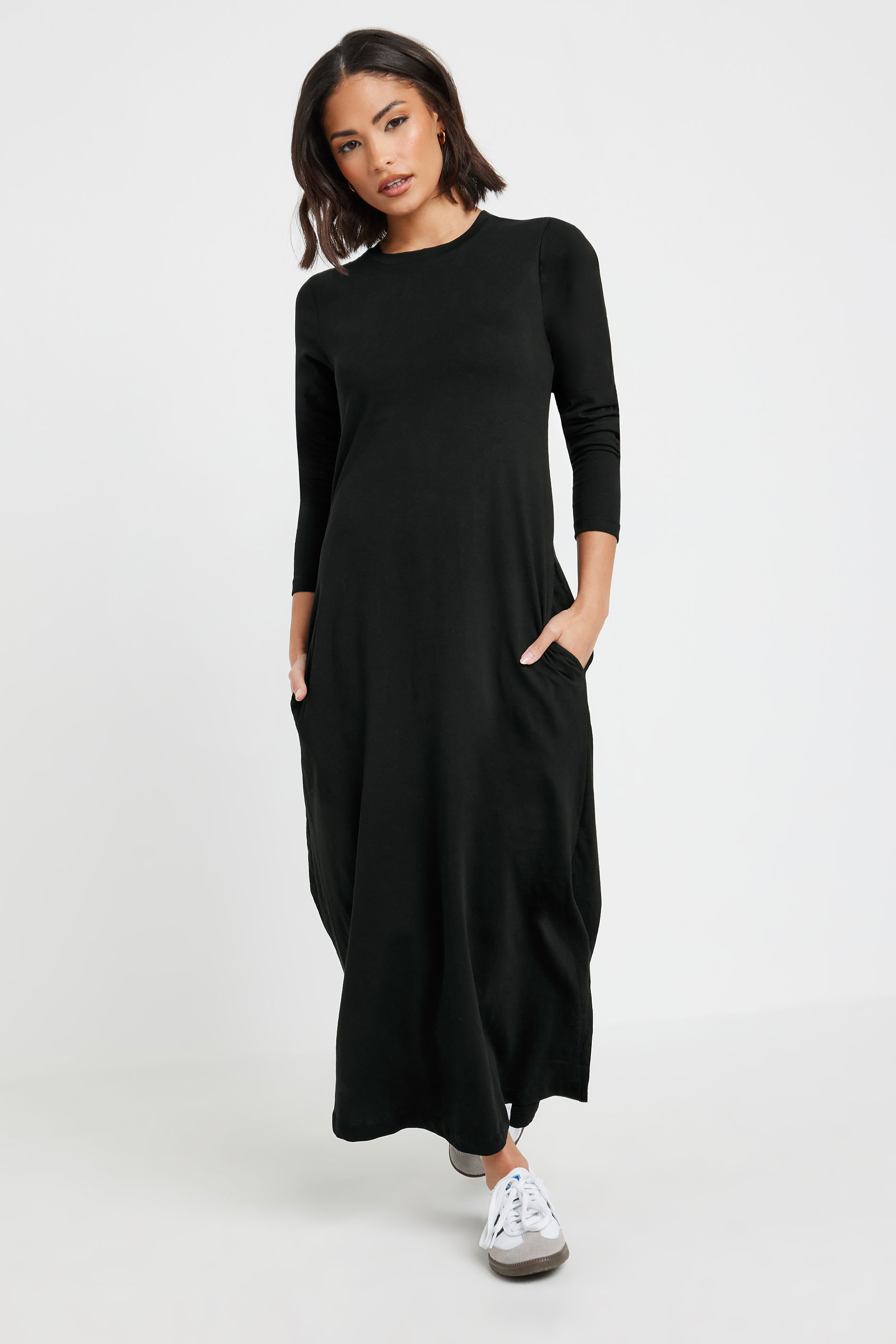 PixieGirl Petite Women's Black Jersey Long Sleeve T-Shirt Dress | PixieGirl 1