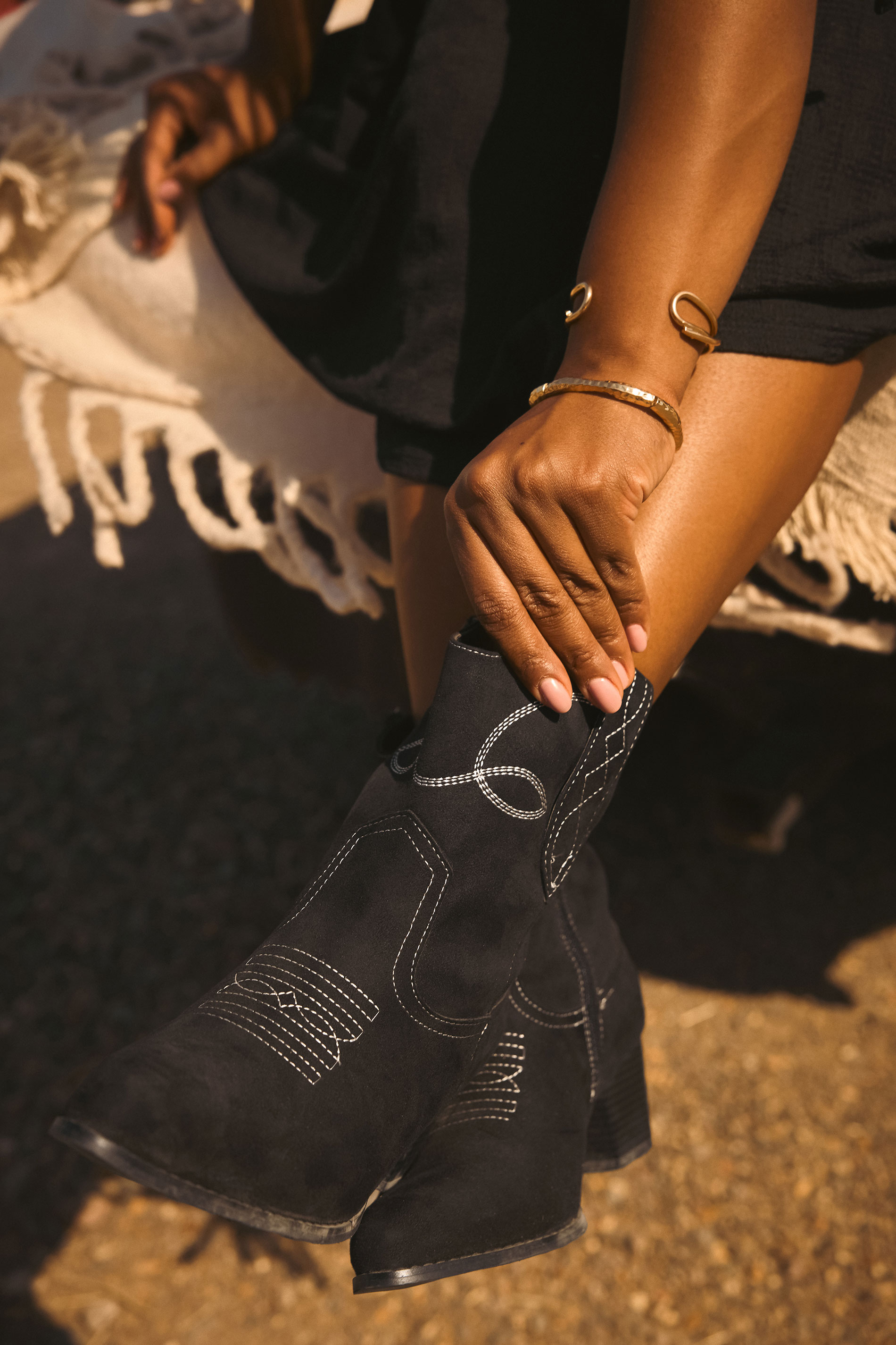 Black Faux Suede Contrast Stitch Western Heel Ankle Boots In Extra Wide EEE Fit | Yours Clothing 1