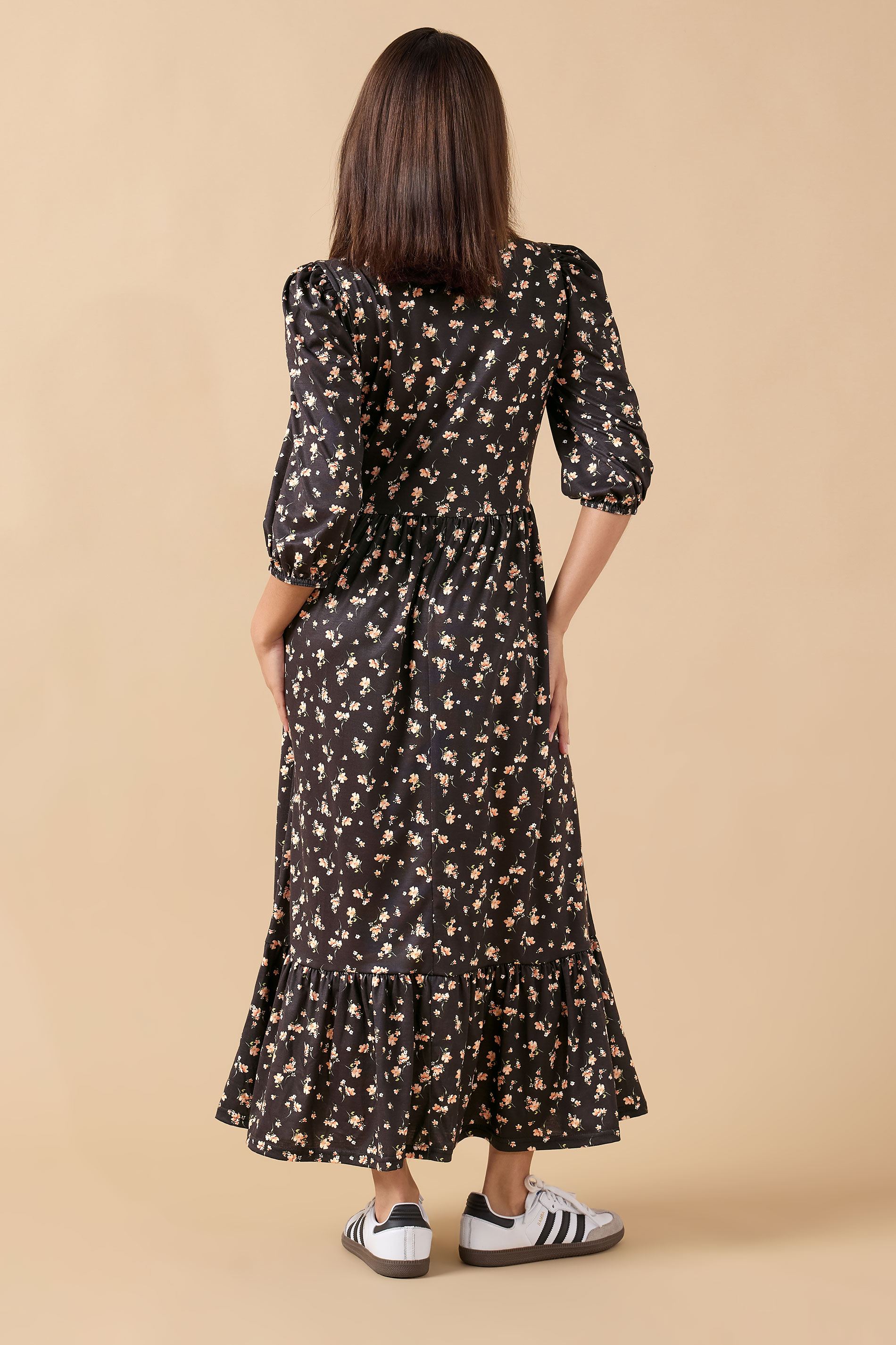 PixieGirl Petite Women's Black Ditsy Tiered Hemline Dress | PixieGirl 3