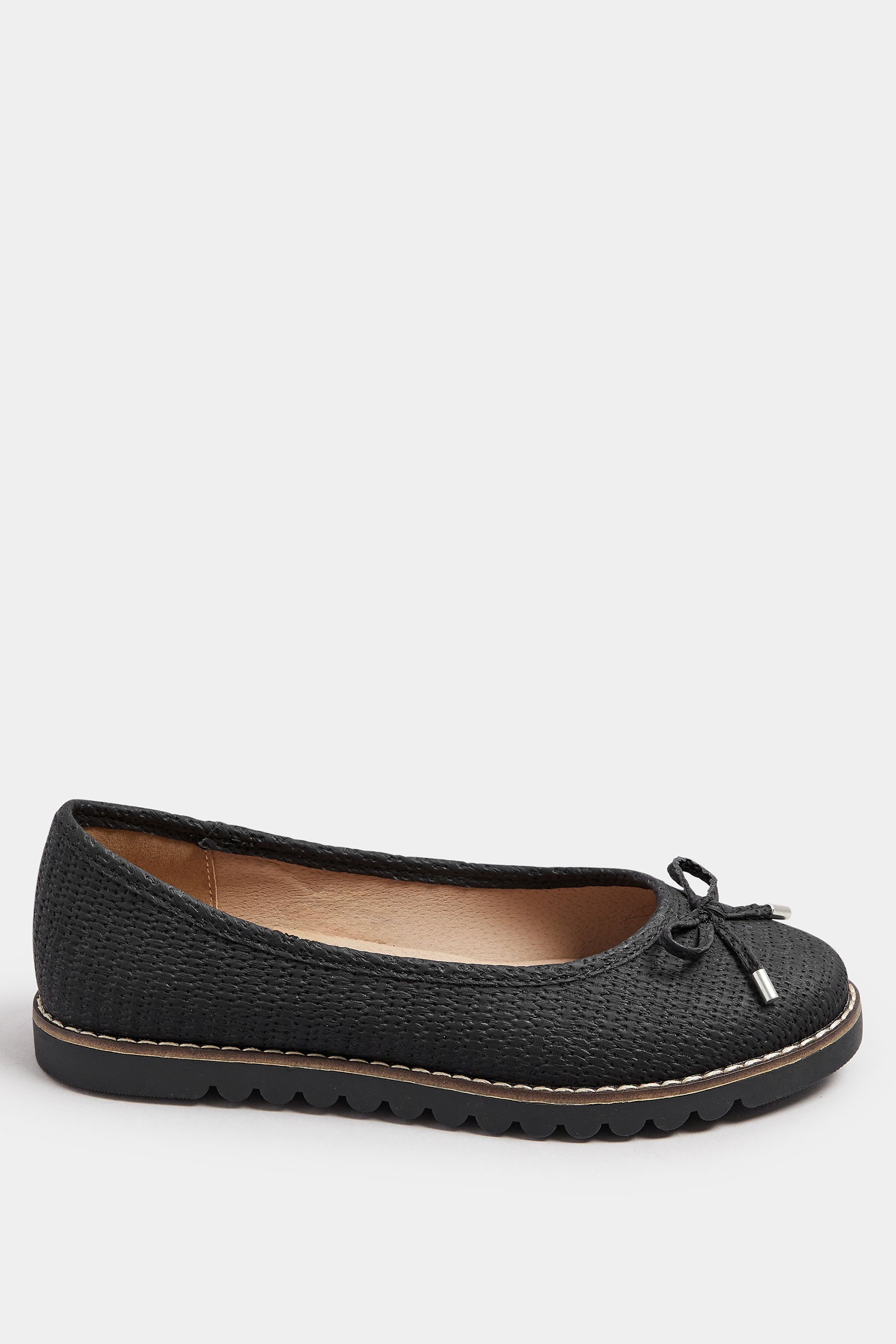 Black Woven Ballet Pumps In Extra Wide EEE Fit | Yours Clothing 3
