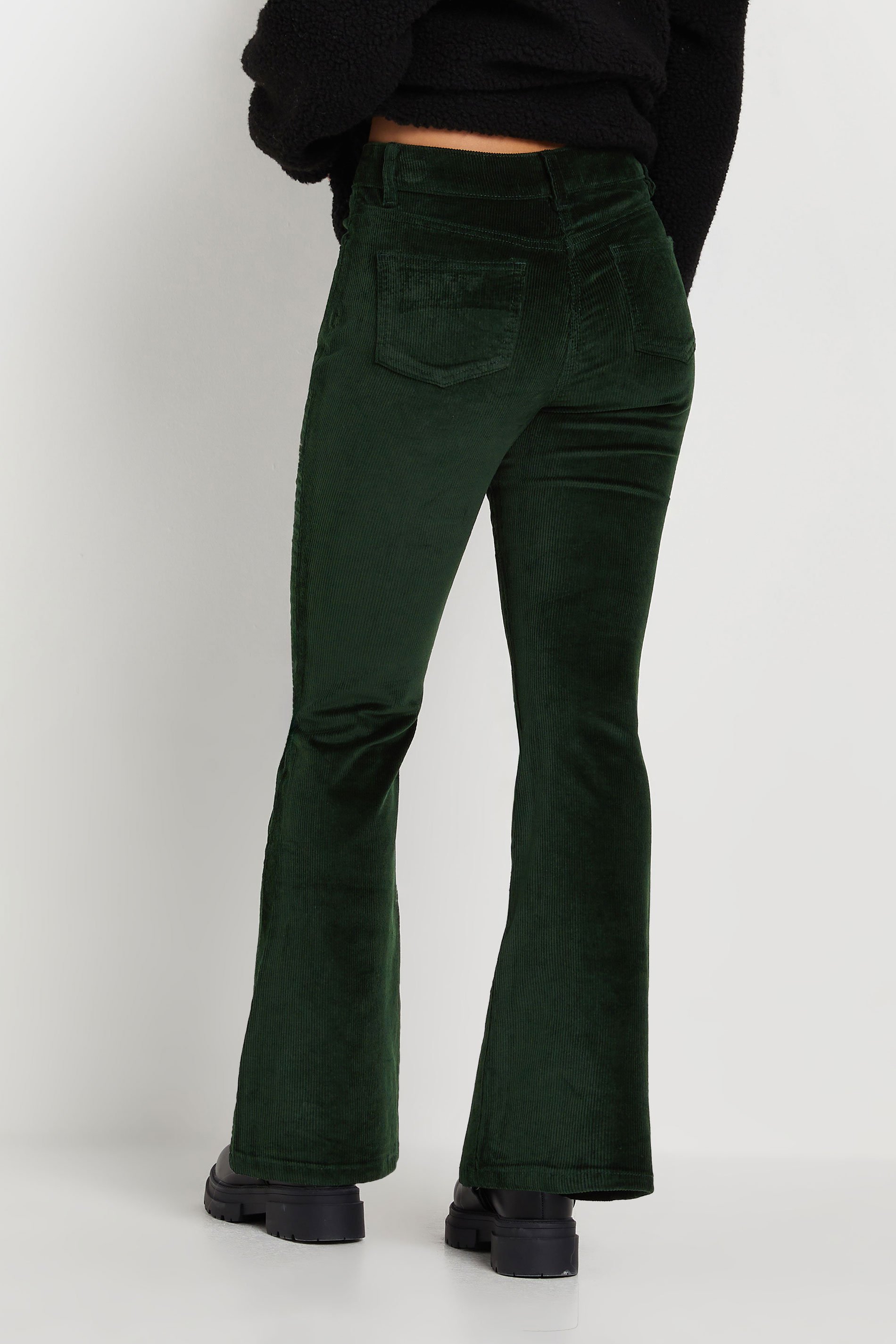 PixieGirl Petite Women's Dark Green Cord Flared Trousers | PixieGirl 3