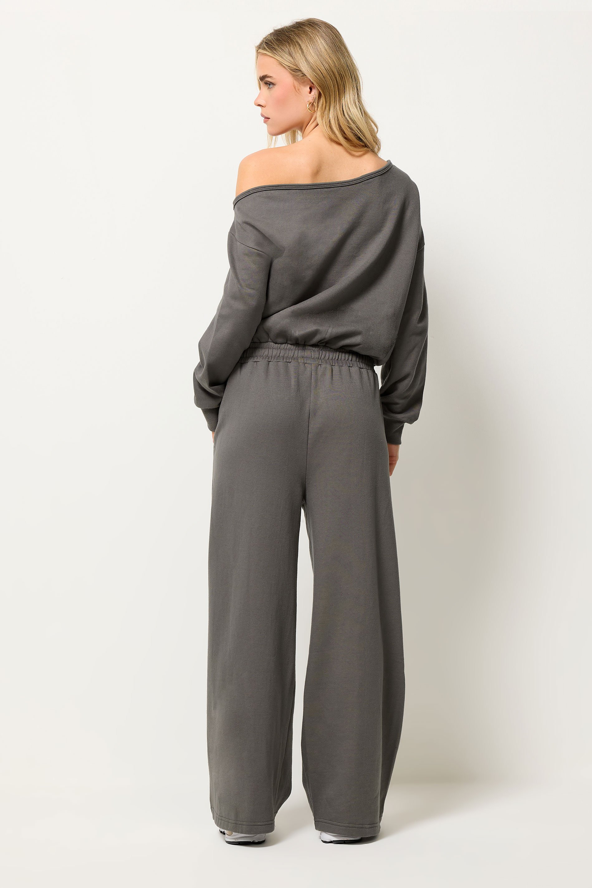 PixieGirl Petite Women's Grey Jersey Slouch Wide Leg Jumpsuit | PixieGirl 3