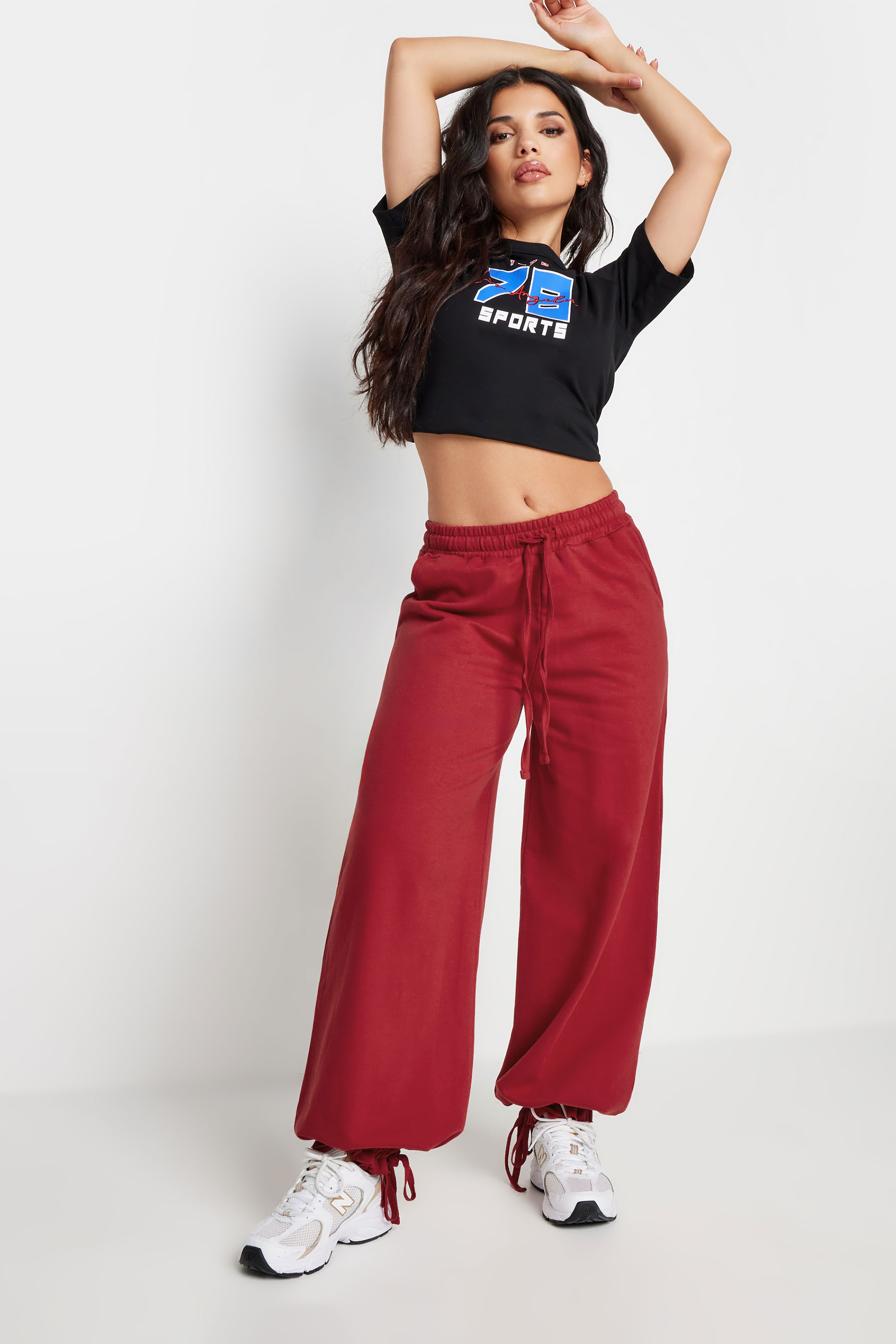 Pixiegirl Red Wide Leg Hem Detail Jogger 10 Pixiegirl | Petite Womens Womens Joggers