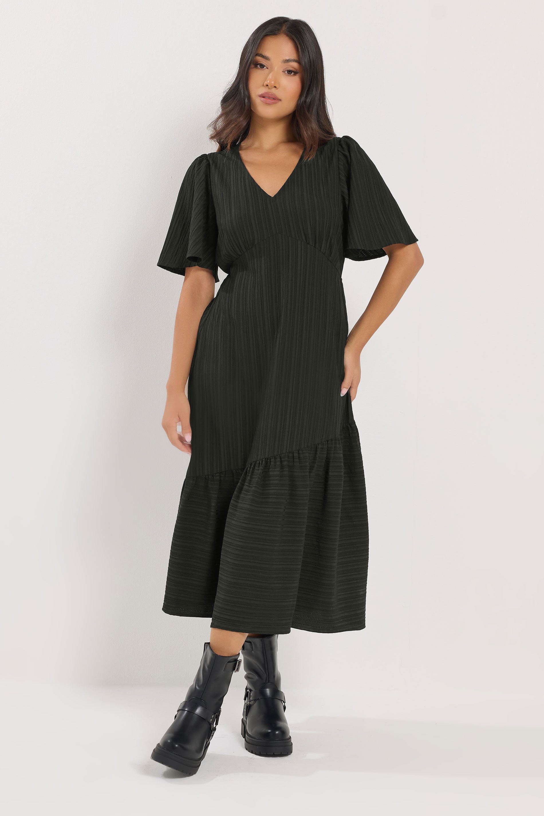knee length dresses for ladies Cream Printed Crinkle Midi Dress – Mint Velvet main image 1