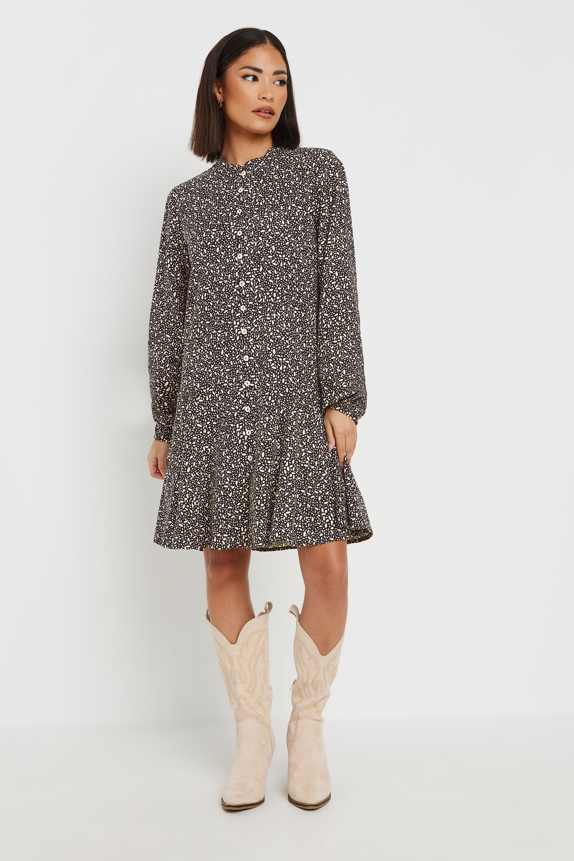 PixieGirl Petite Women's Black Woven Dash Smock Mini Dress | PixieGirl 2