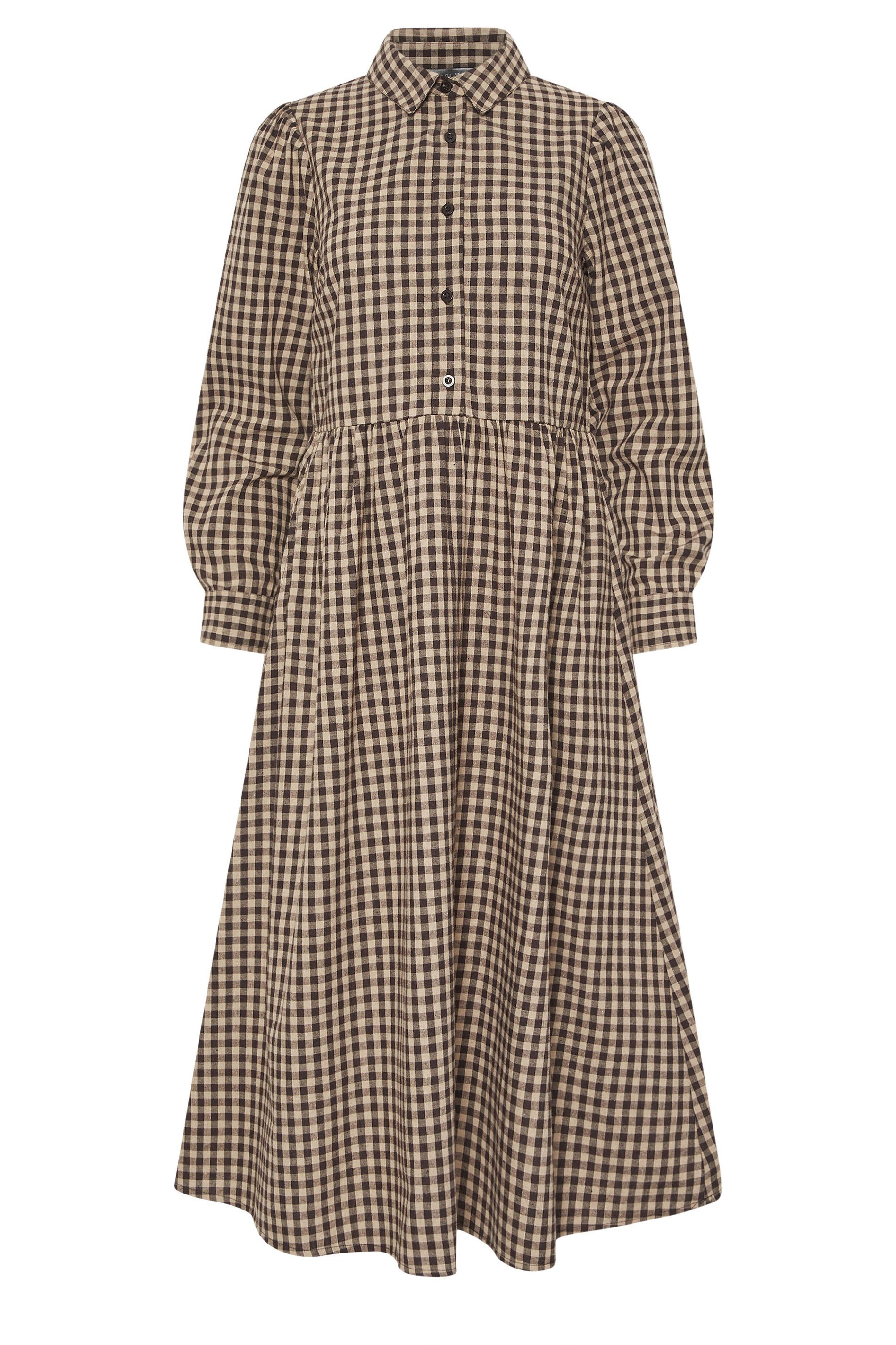 PixieGirl Petite Women's Brown Gingham Shirt Dress | PixieGirl 1