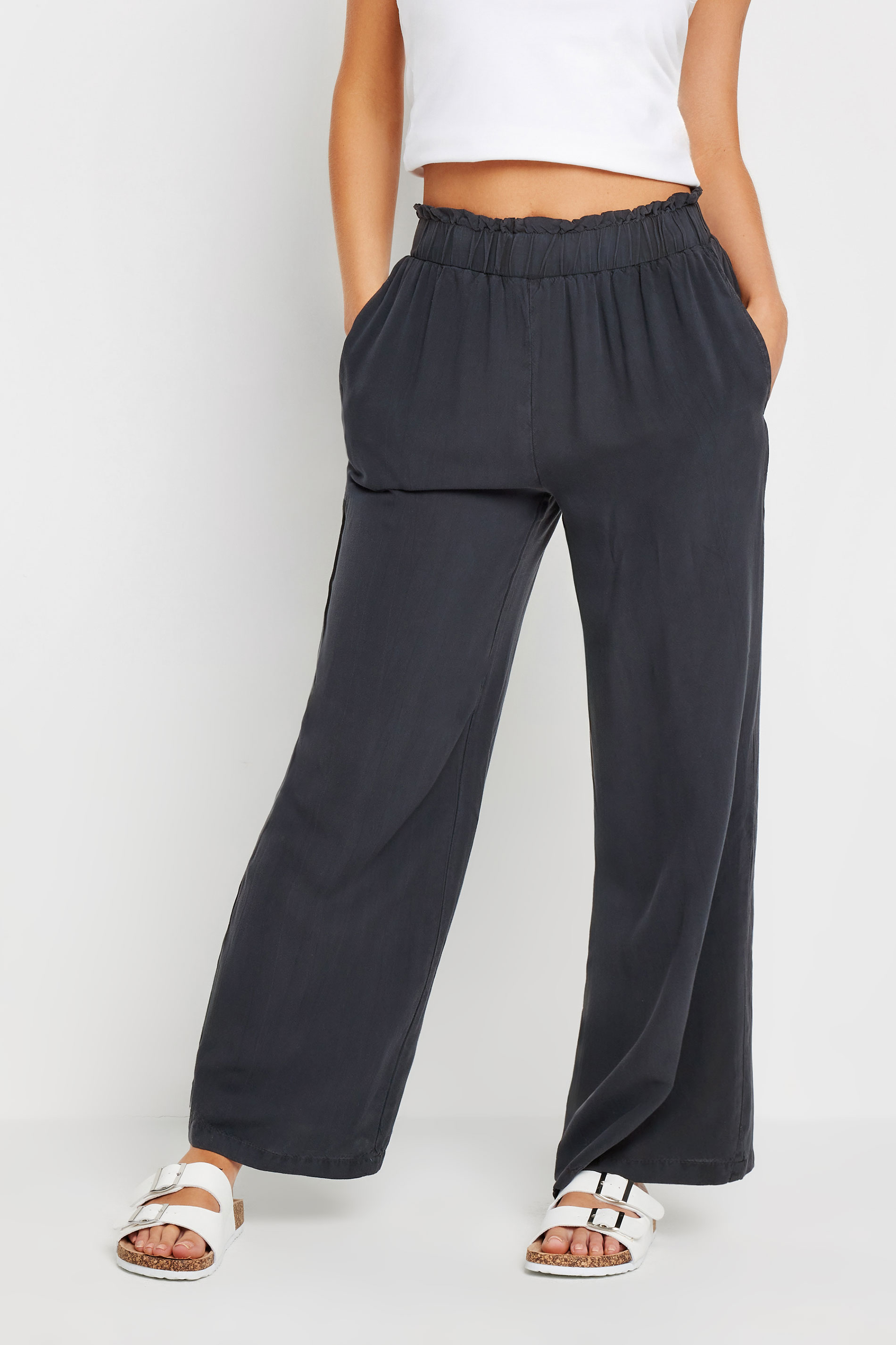 PixieGirl Petite Women's Black Acid Wash Wide Leg Trousers | PixieGirl 2