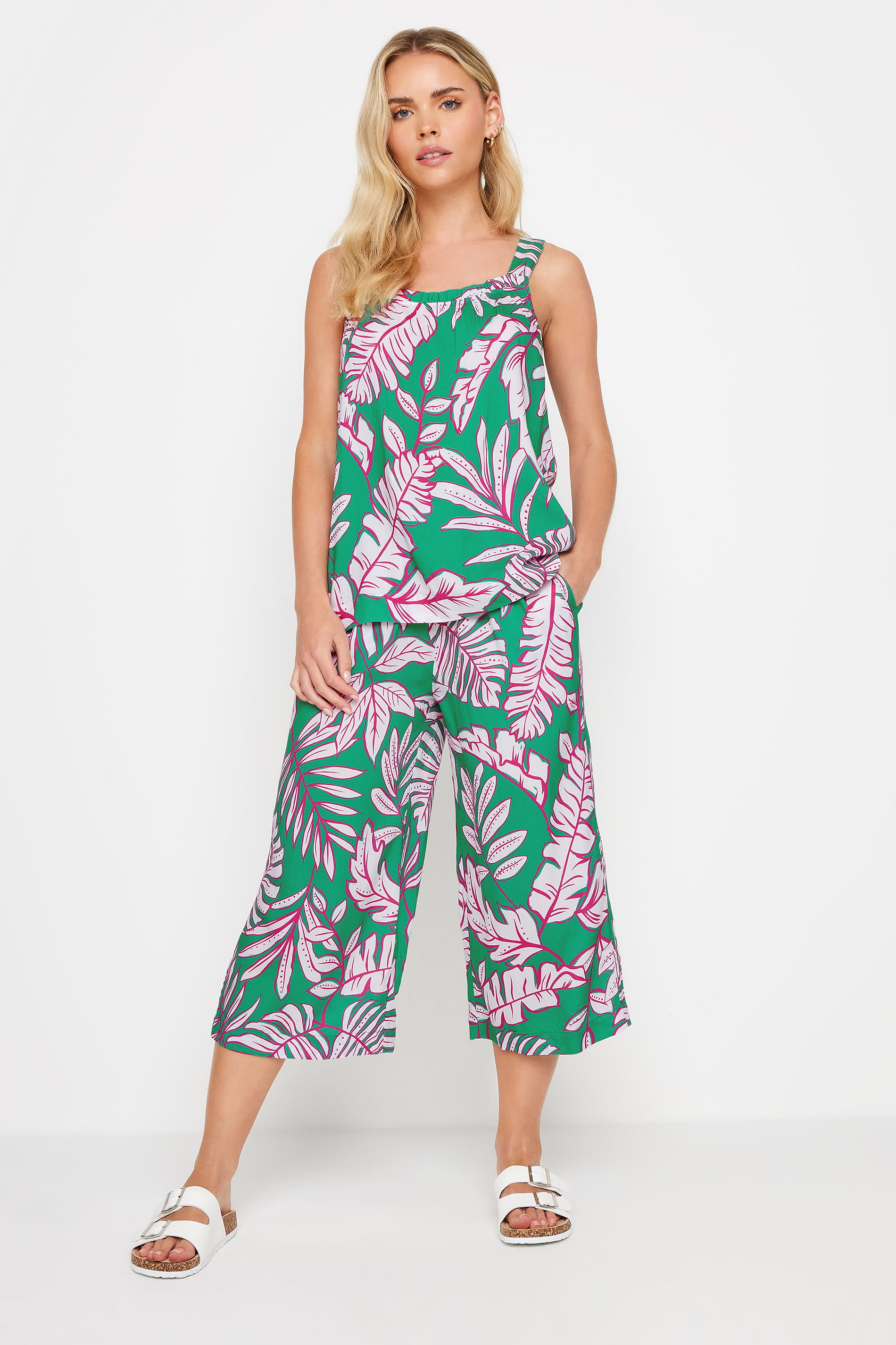 M&Co Petite Green Leaf Print Cami Top | M&Co 1
