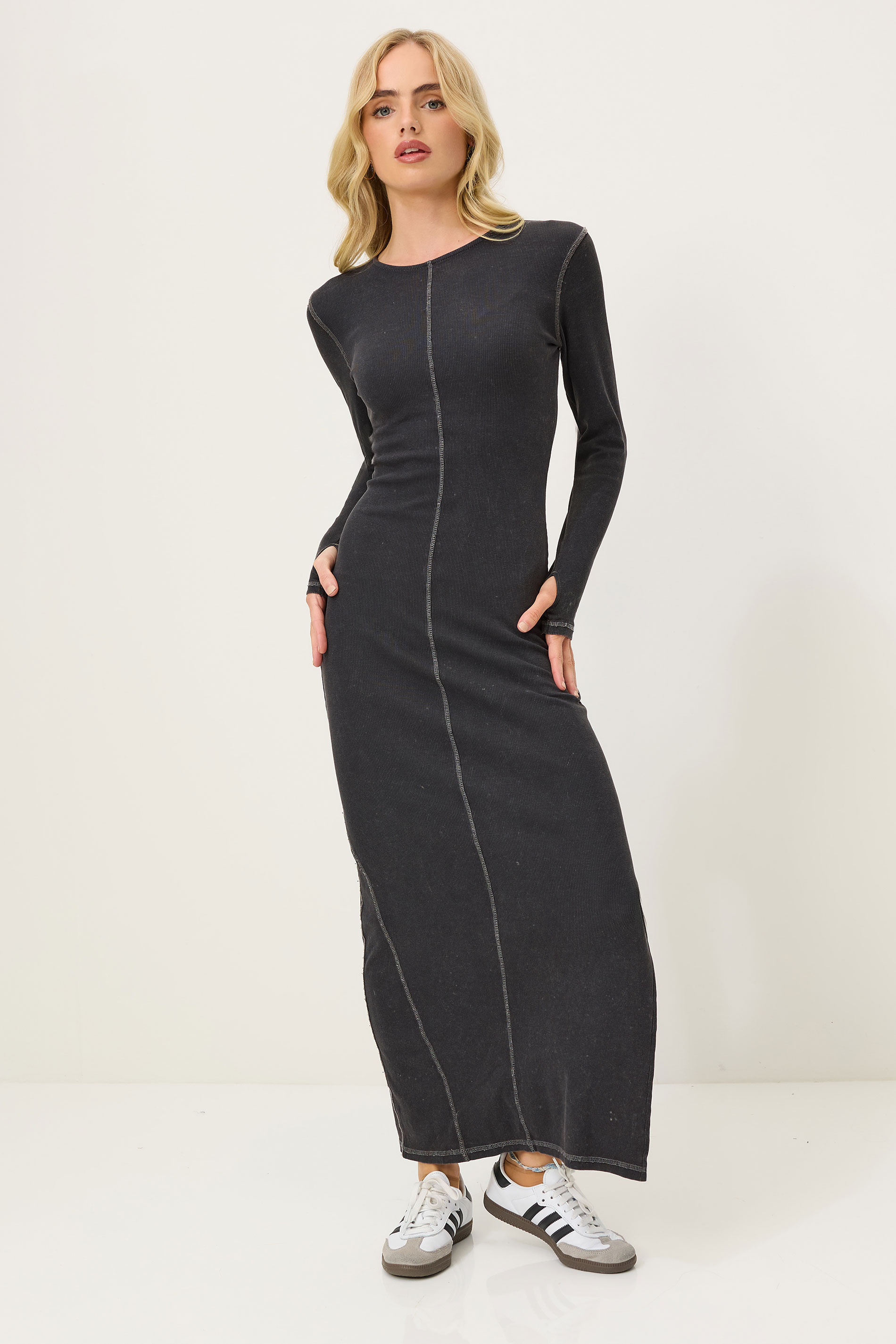 PixieGirl Petite Women's Grey Wash Contrast Stitch Maxi Dress | PixieGirl 2