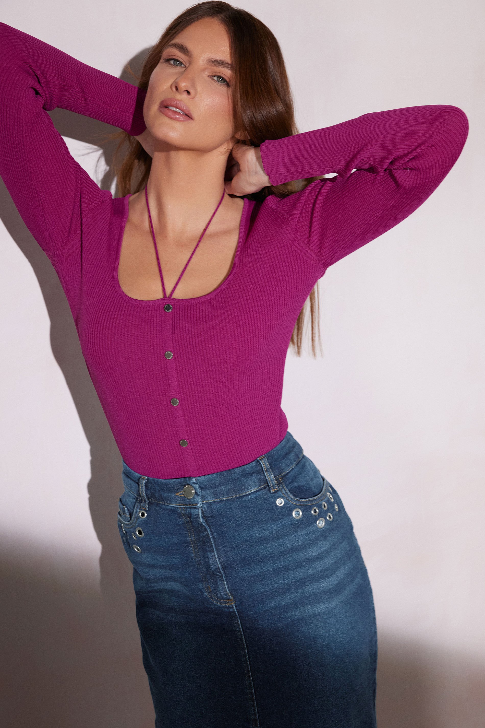 STAR Fuchsia Pink Square Neck Tie Top | StarByJM 1