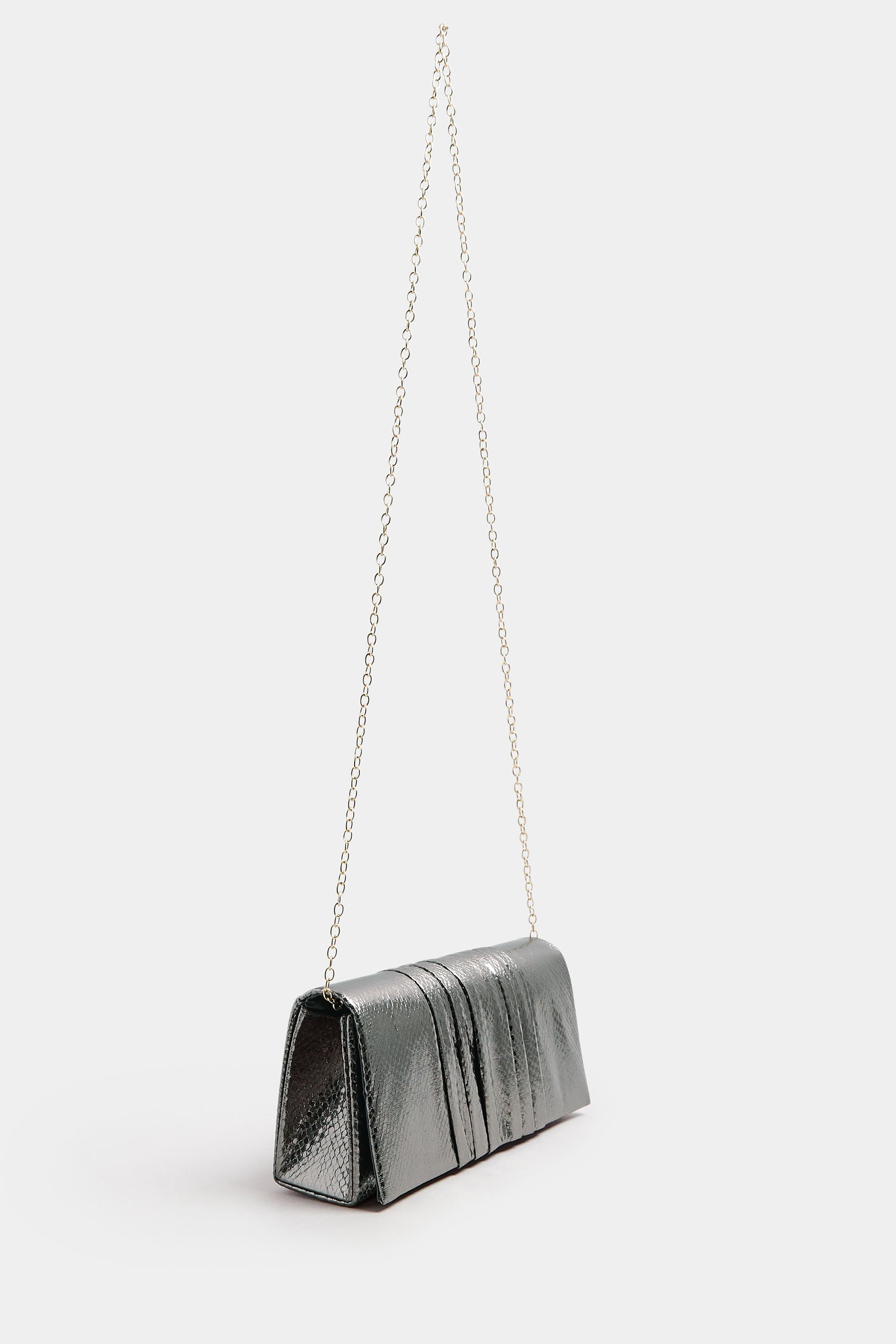 Silver Faux Leather Metallic Clutch Bag | Yours Clothing 3