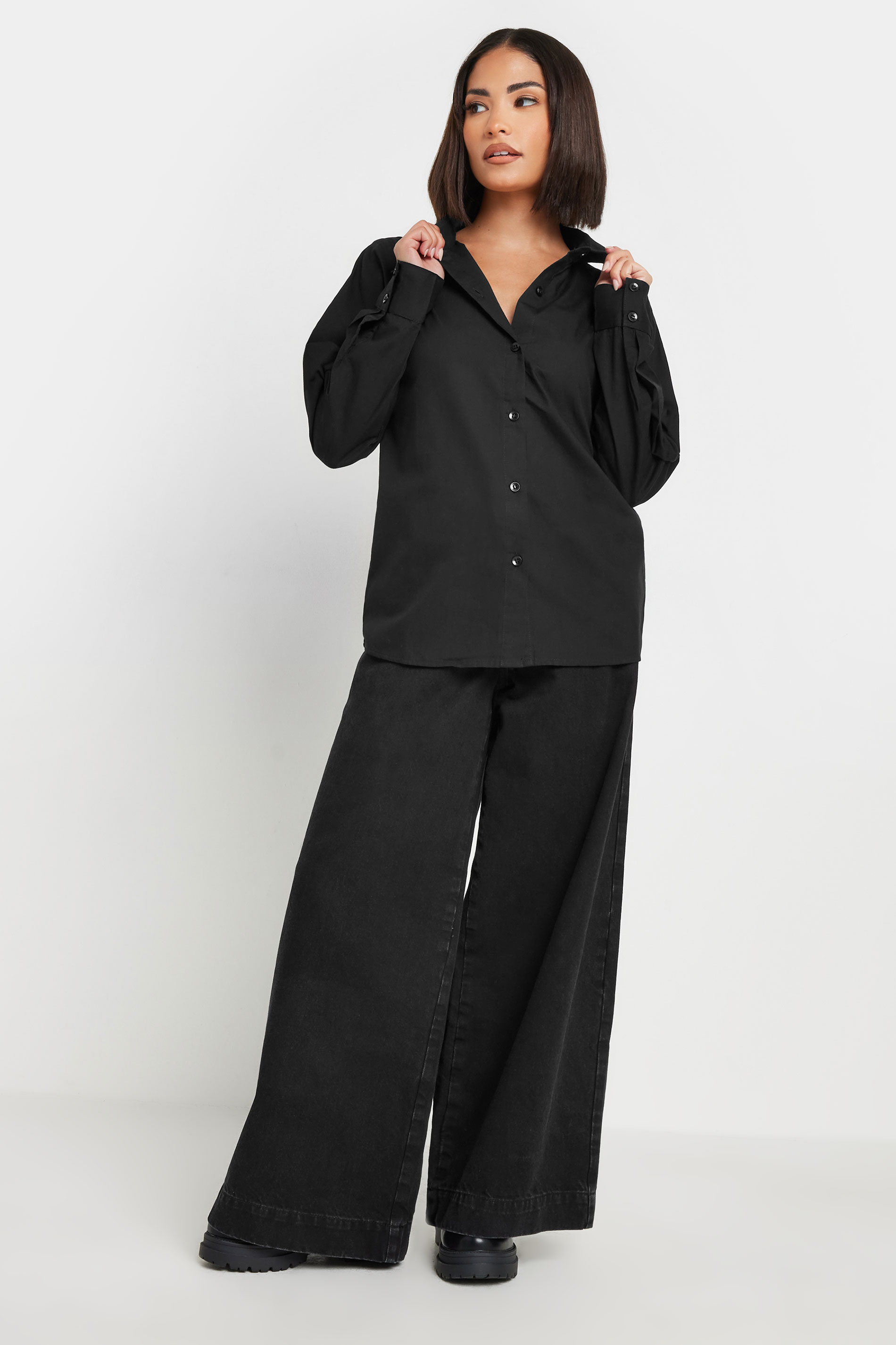 Petite Black Fitted Cotton Shirt | PixieGirl 3