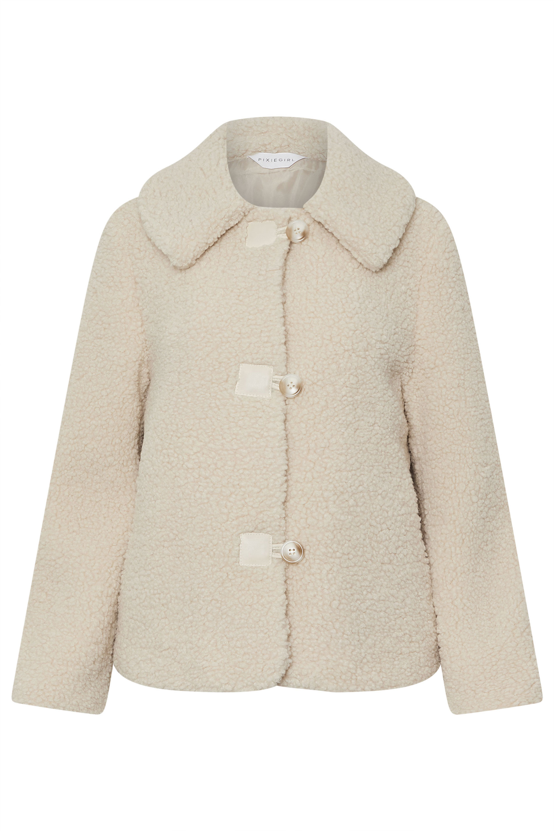 PixieGirl Petite Women's Ivory White Borg Button Jacket | PixieGirl 6