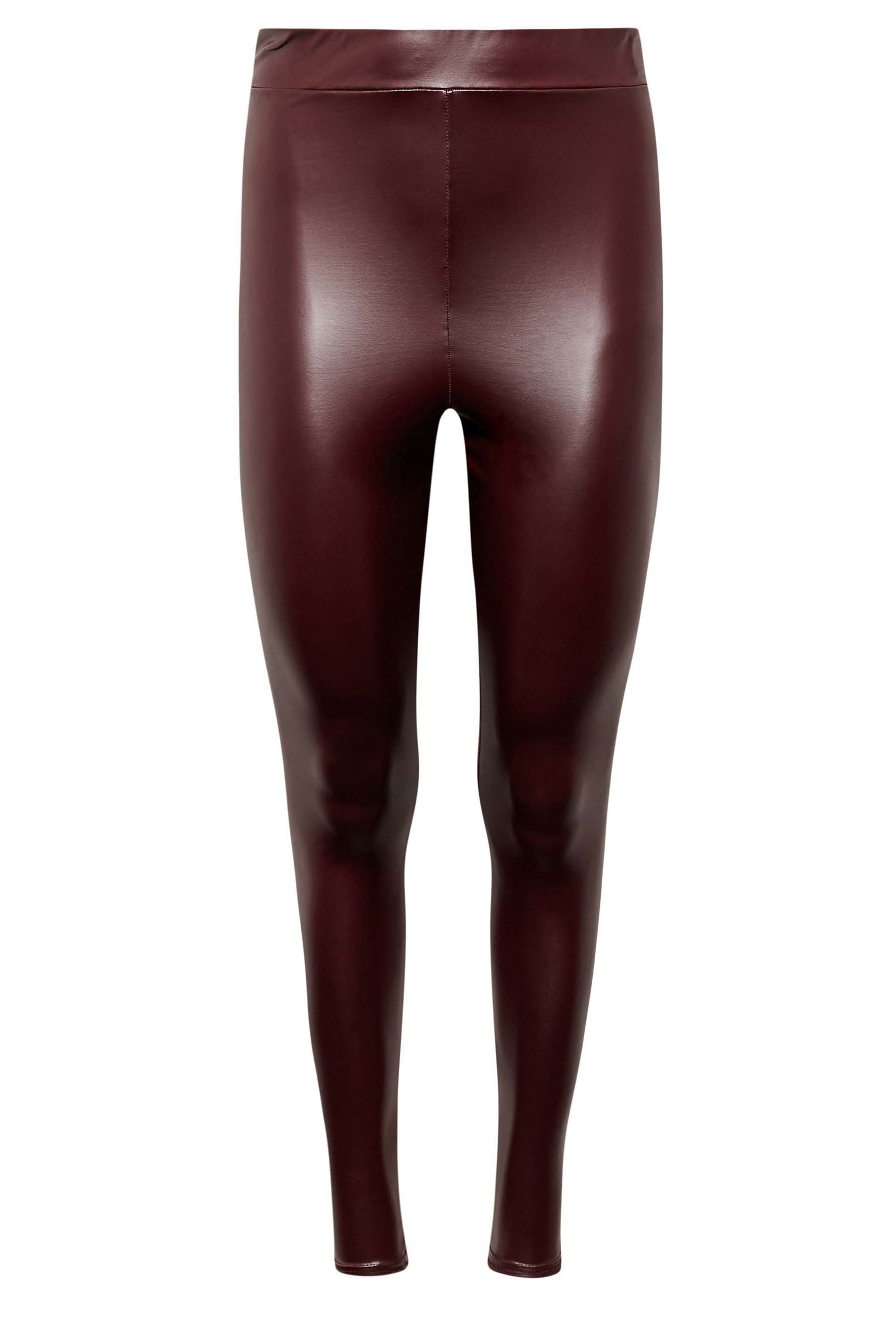Petite Womens Burgundy Red Stretch Leather Leggings