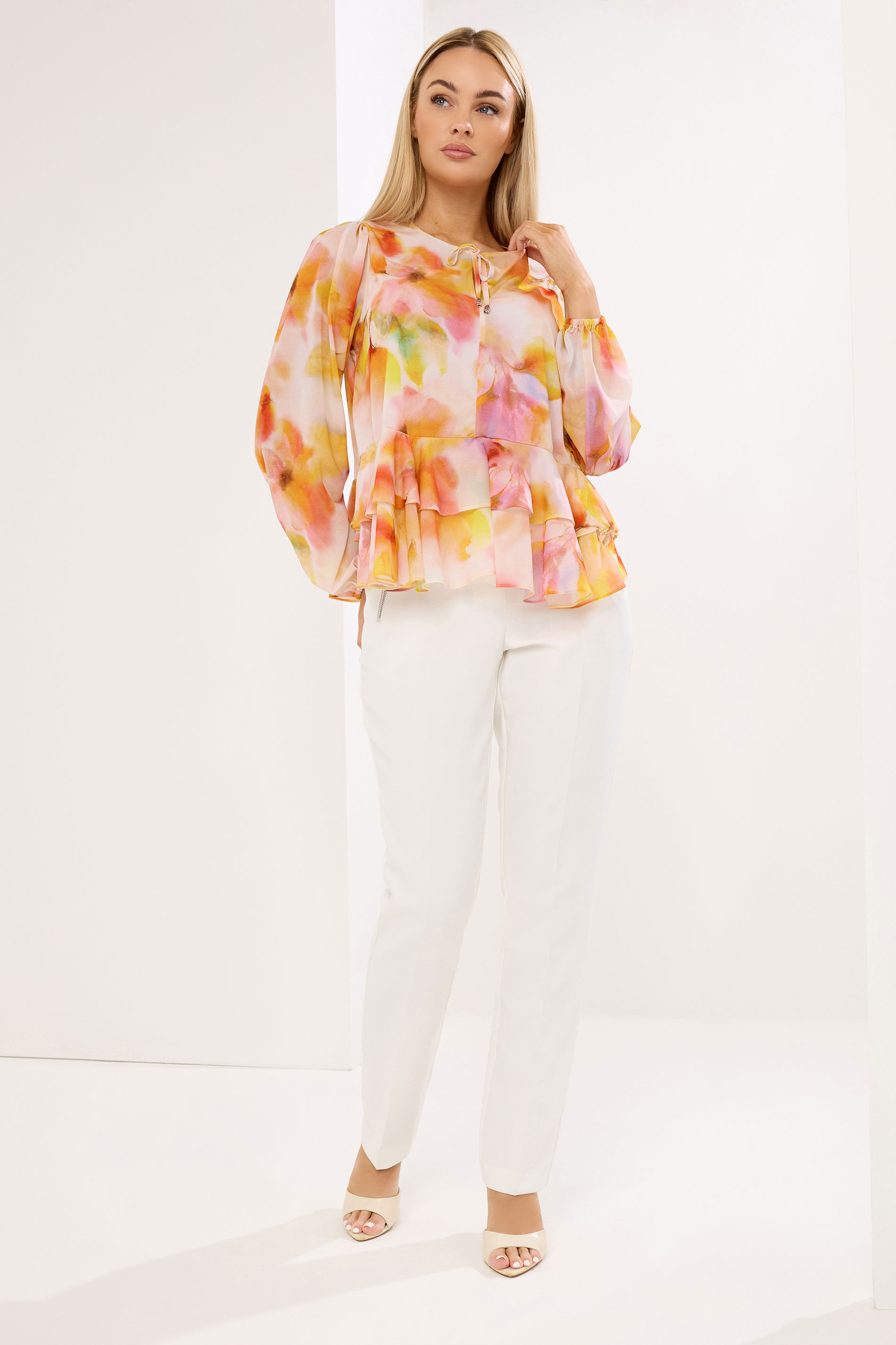 STAR Orange Abstract Frill Hem Blouse | StarByJM 2