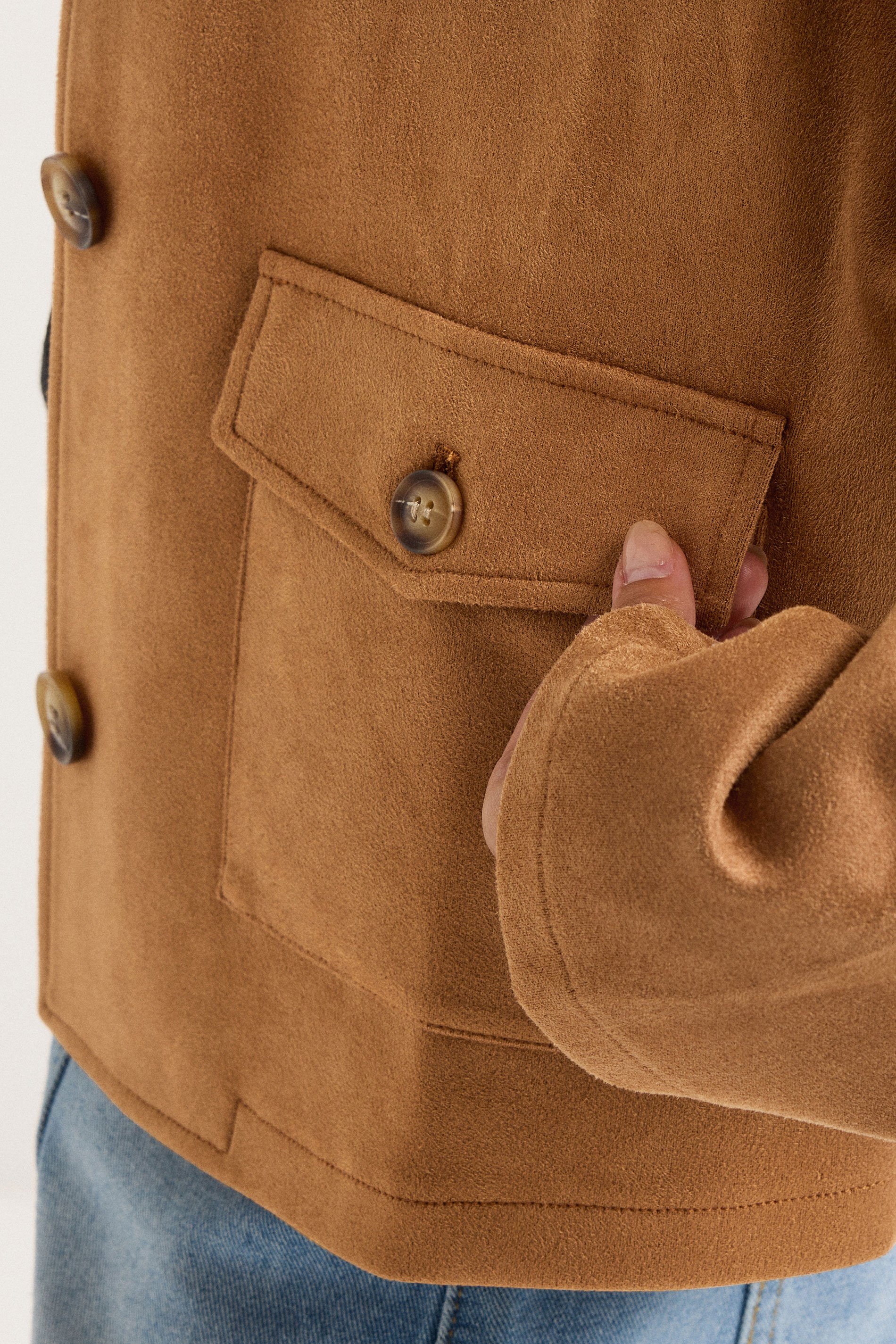 PixieGirl Petite Women's Camel Brown Suedette Patch Pocket Jacket | PixieGirl 5