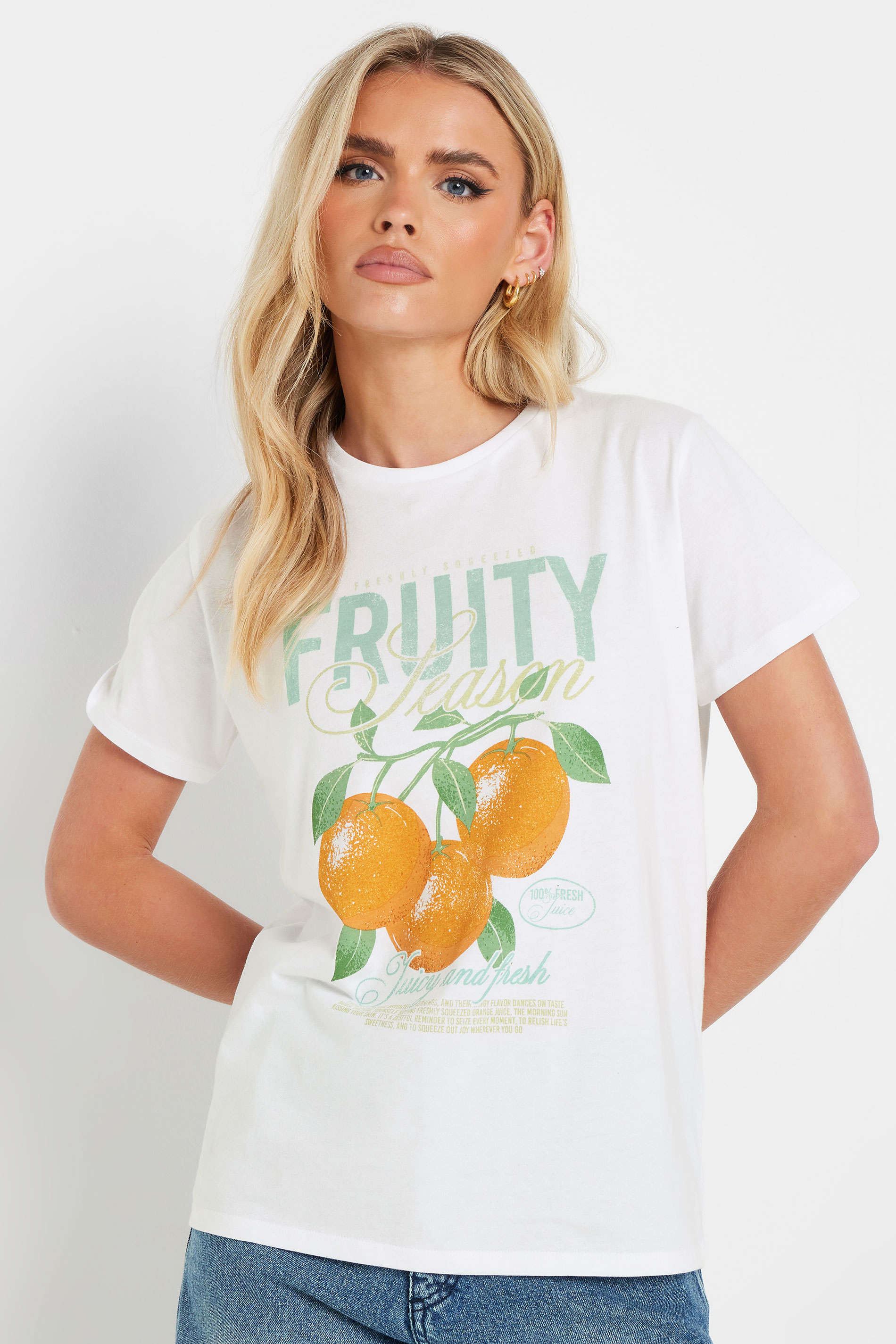 PixieGirl Petite Women's White Cotton 'Fruity' Graphic T-Shirt | PixieGirl 1