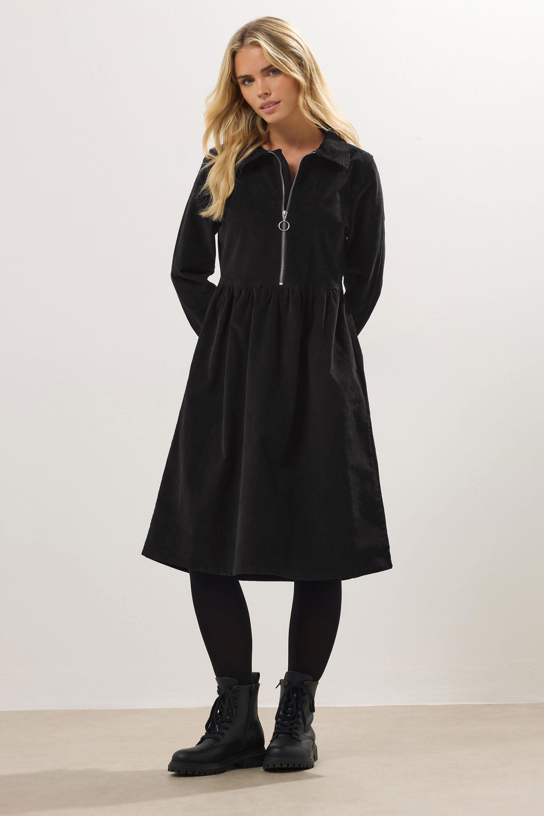 M&Co Petite Black Cord Zip Shirt Dress | M&Co 2