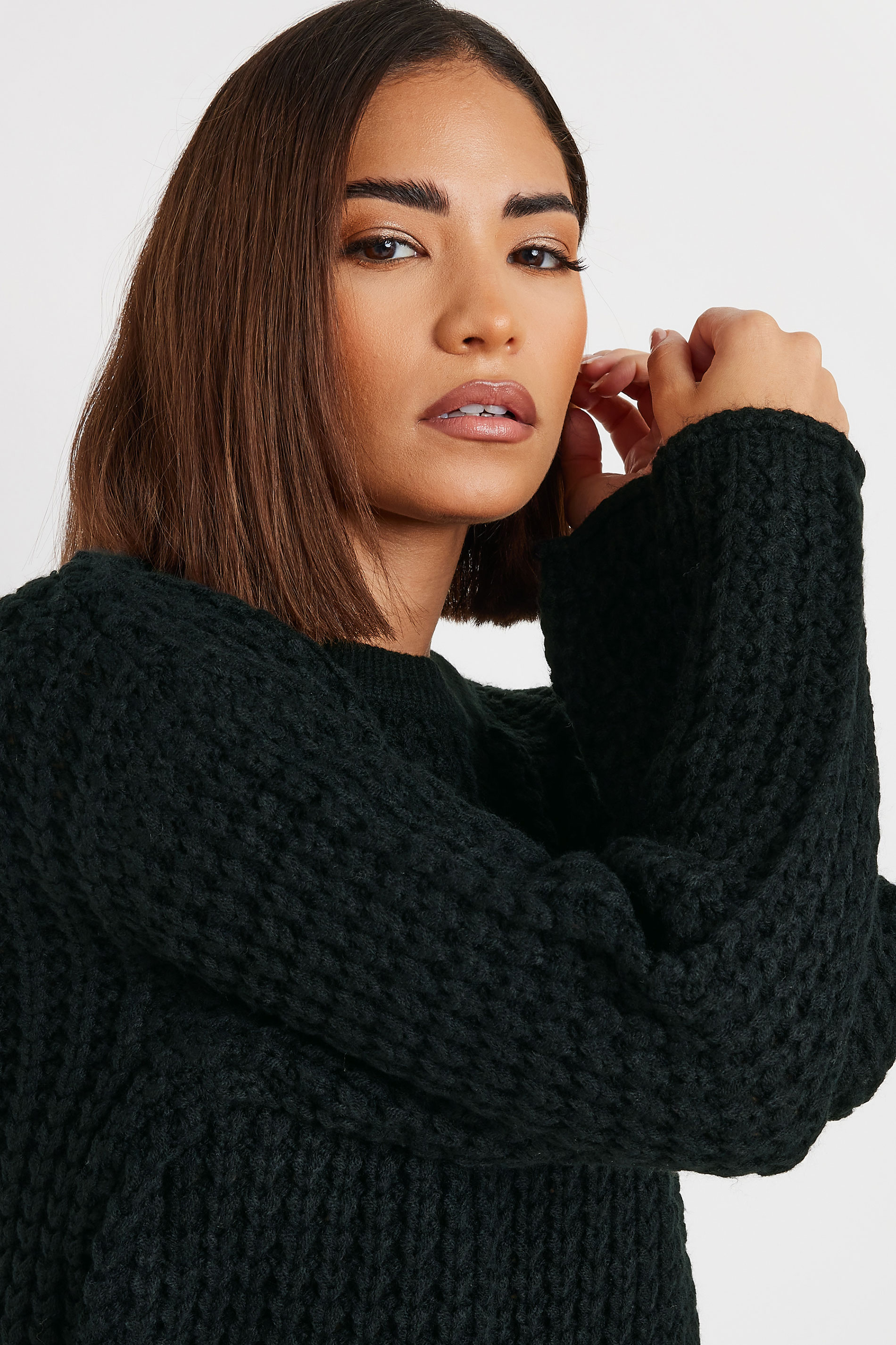 PixieGirl Petite Women's Black Waffle Knit Jumper | PixieGirl 4