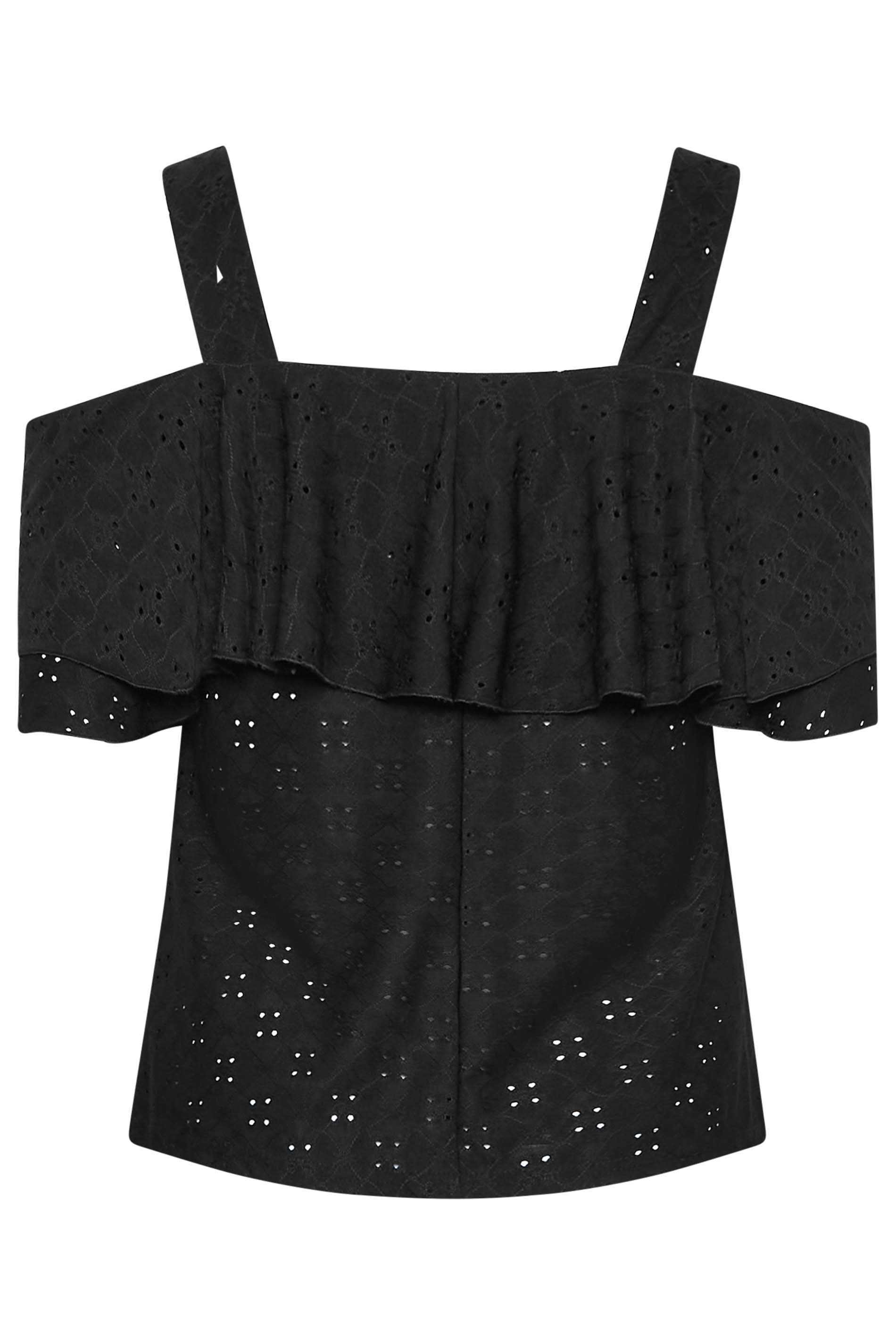 PixieGirl Black Broderie Anglaise Wrap Cold Shoulder Top | PixieGirl 7