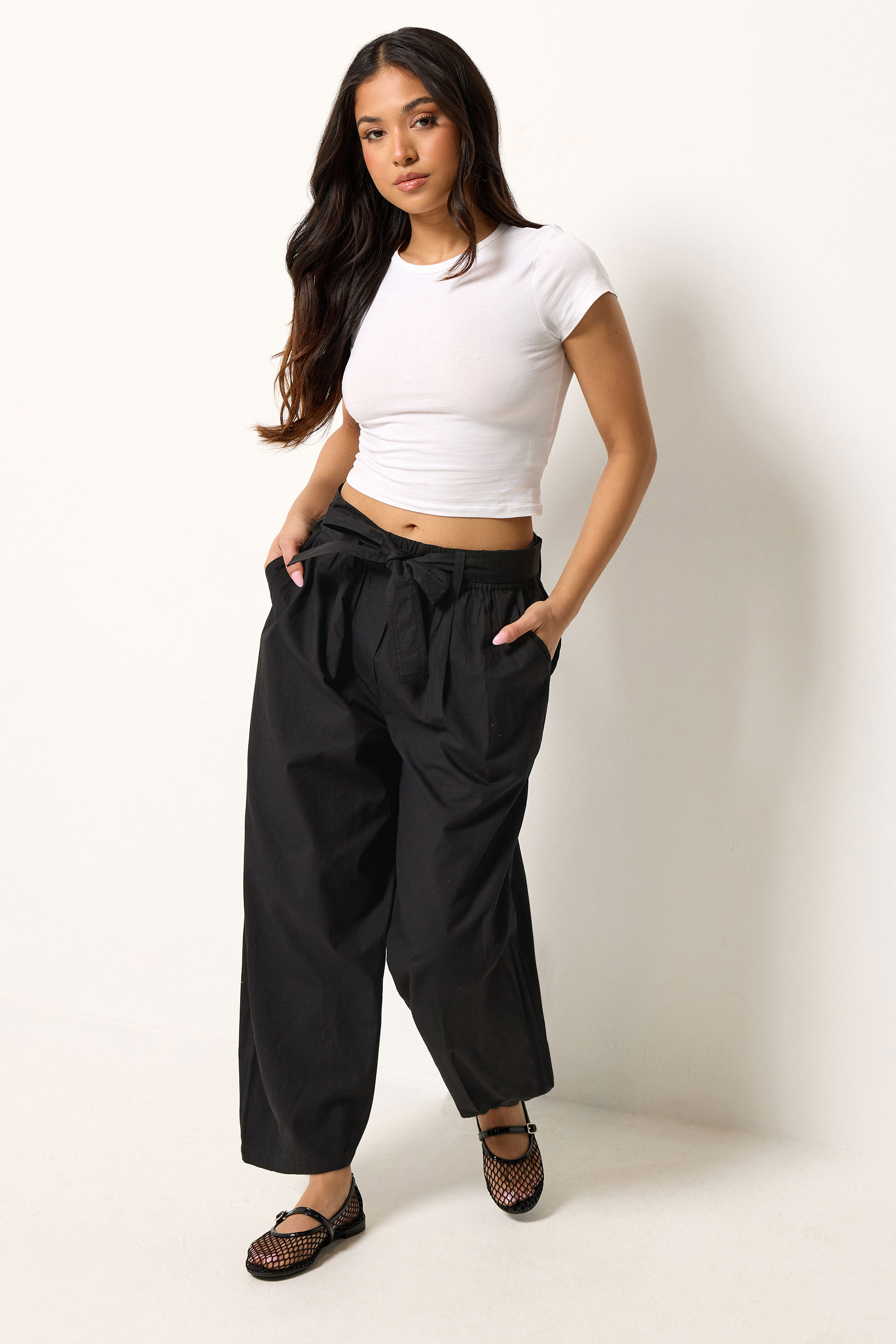 Pixiegirl Women's Black Petite Poplin Barrel Trousers Size Petite > 18