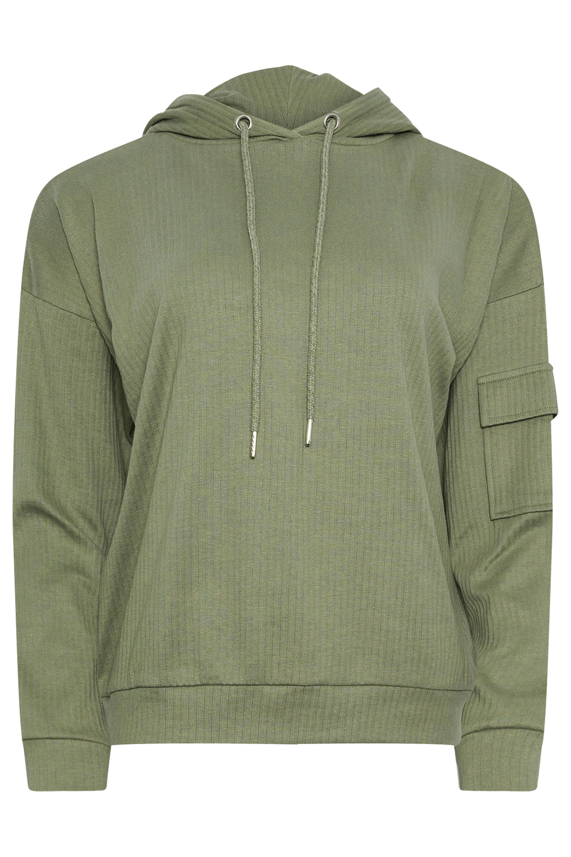 PixieGirl Petite Women's Khaki Green Ribbed Cargo Hoodie | PixieGirl 5