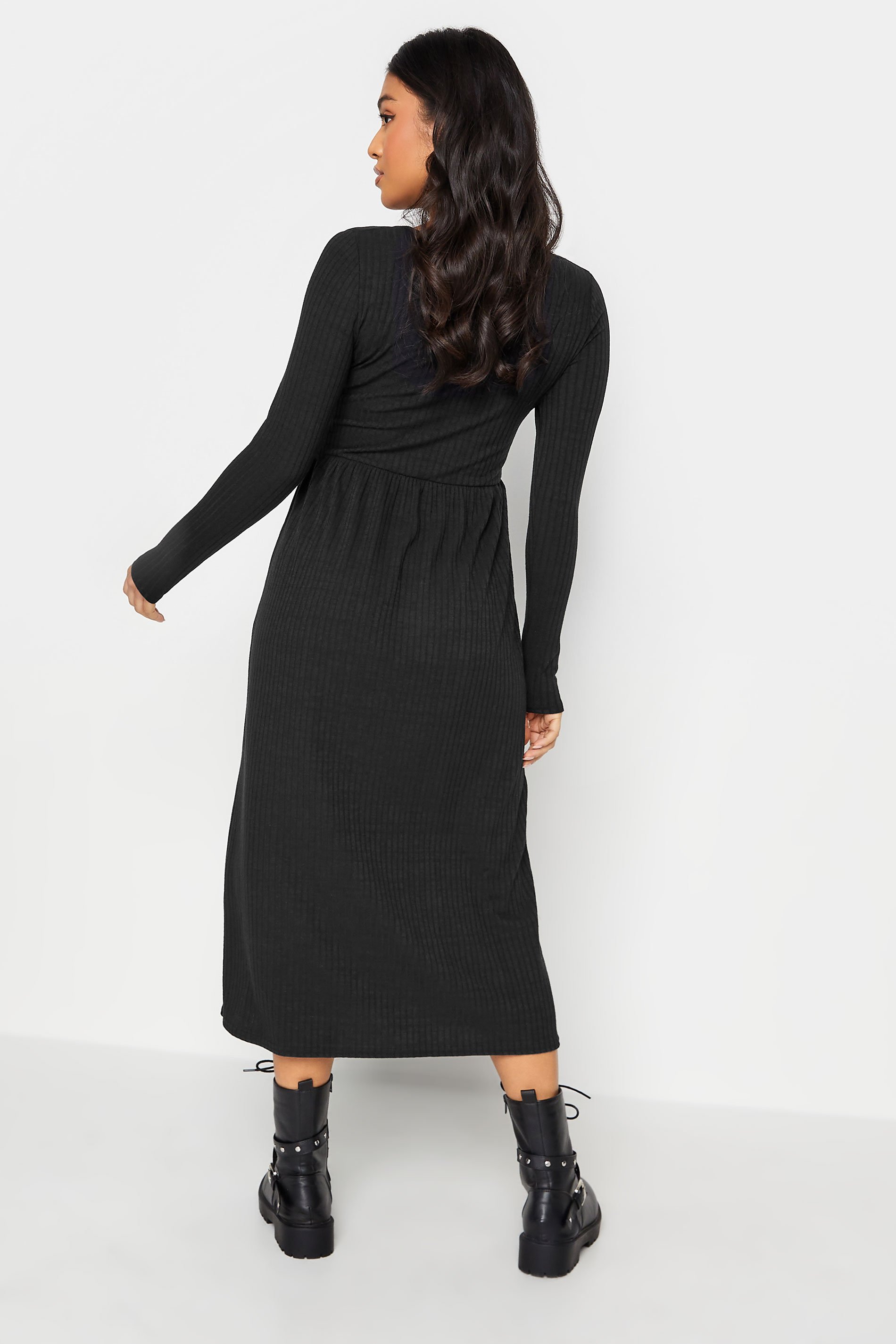 PixieGirl Black Ribbed Long Sleeve Button Dress | PixieGirl  3