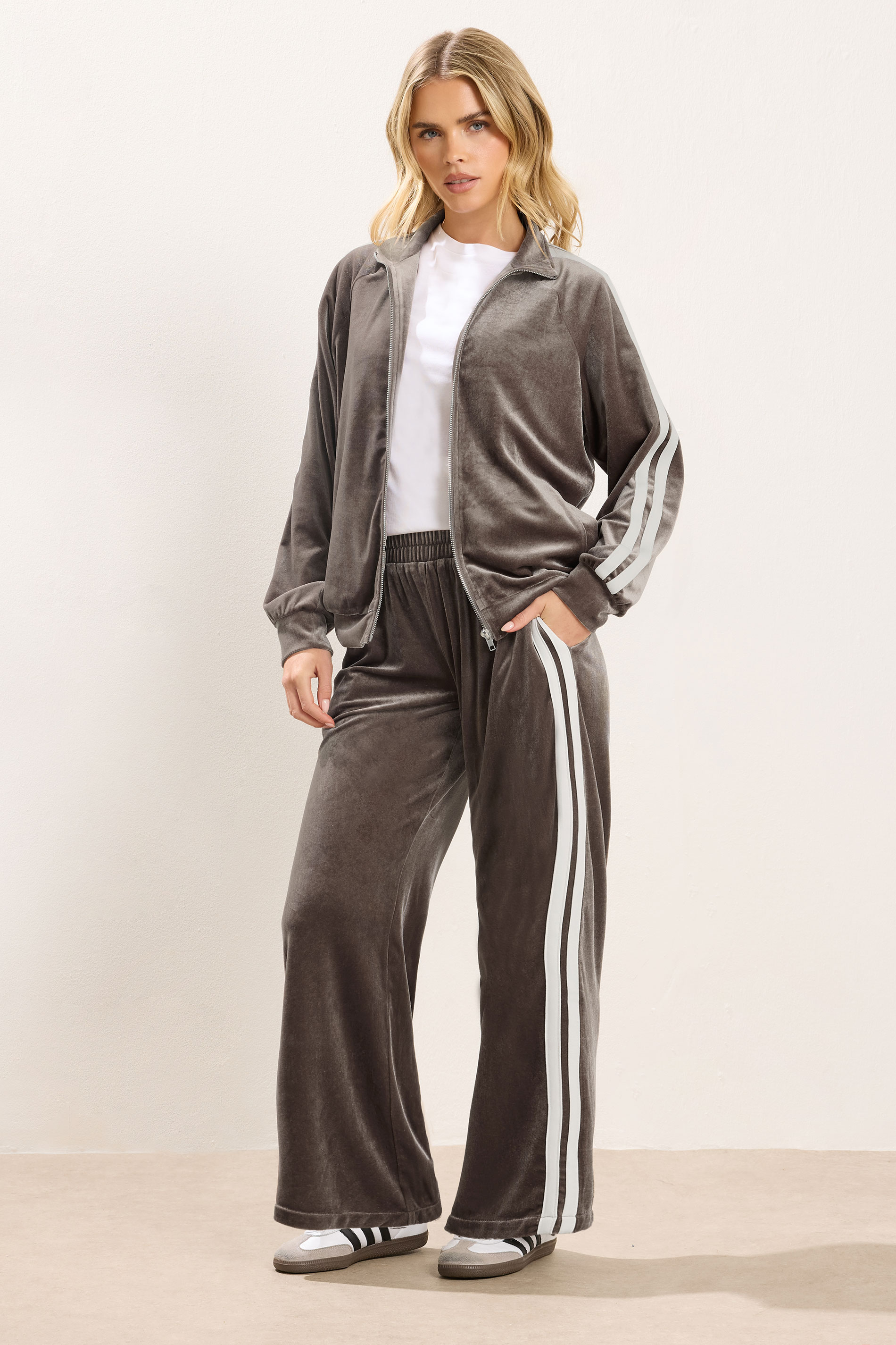 PixieGirl Petite Women's Brown Side Stripe Velvet Jacket | PixieGirl 3