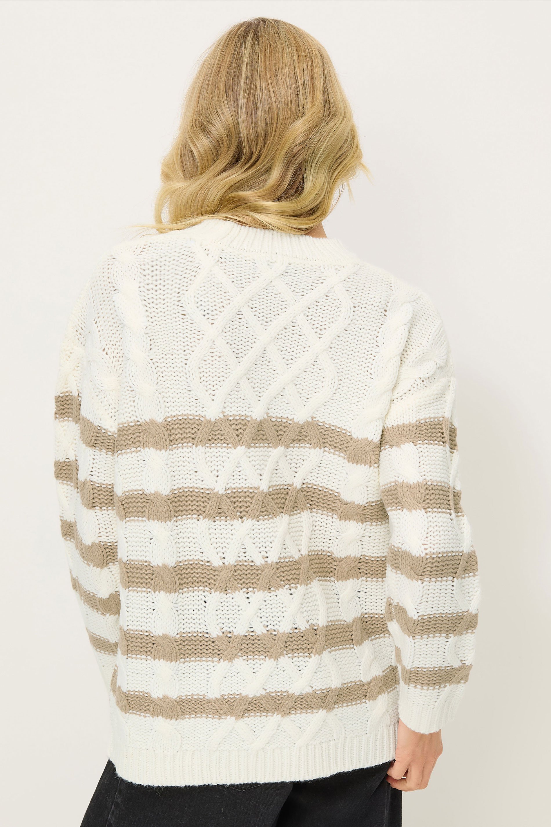 PixieGirl Petite Women's Ivory White Striped Cable Knit Jumper | PixieGirl 3