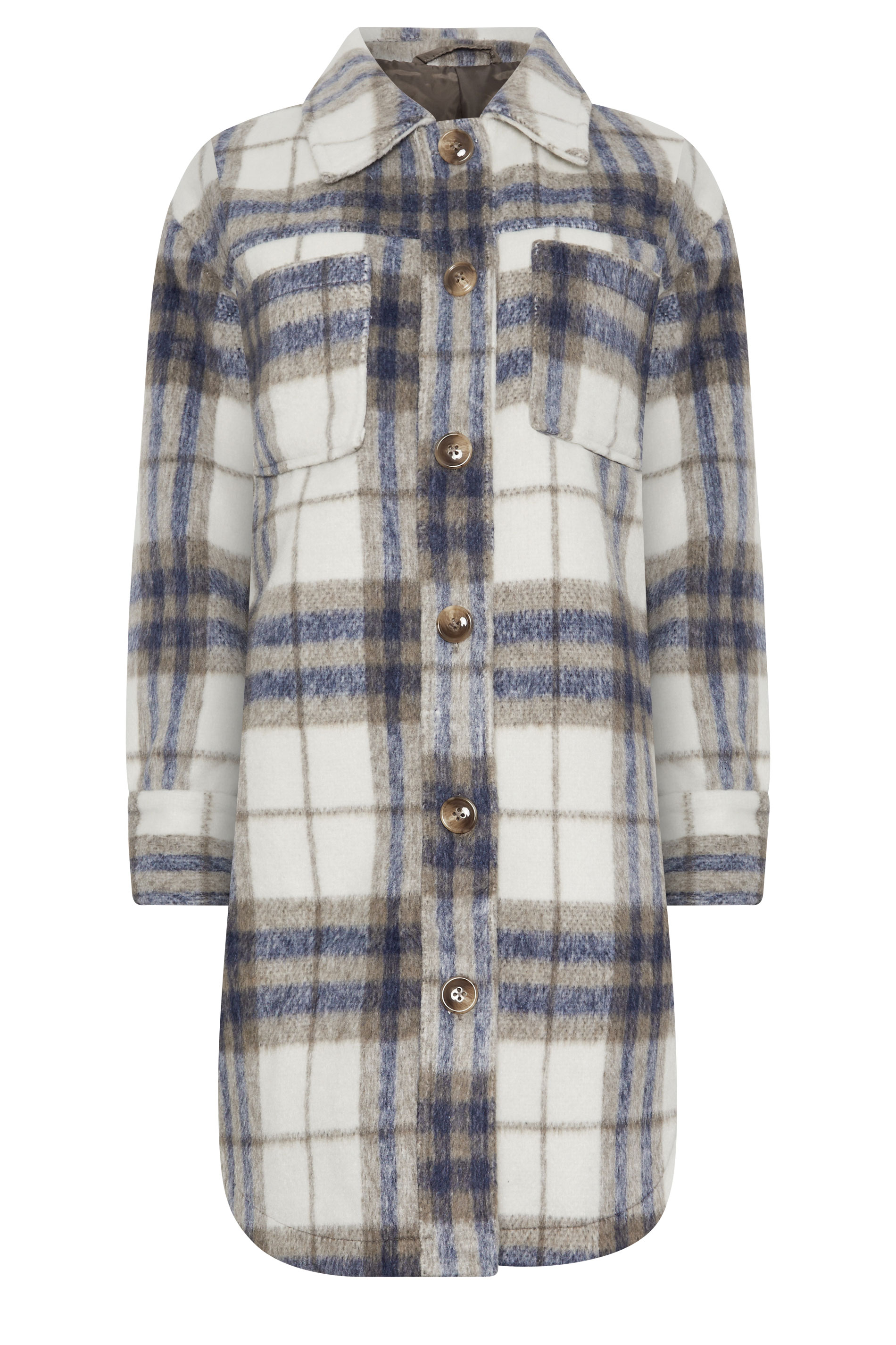 PixieGirl Petite Women's Blue Blurred Check Print Longline Shacket | PixieGirl 7