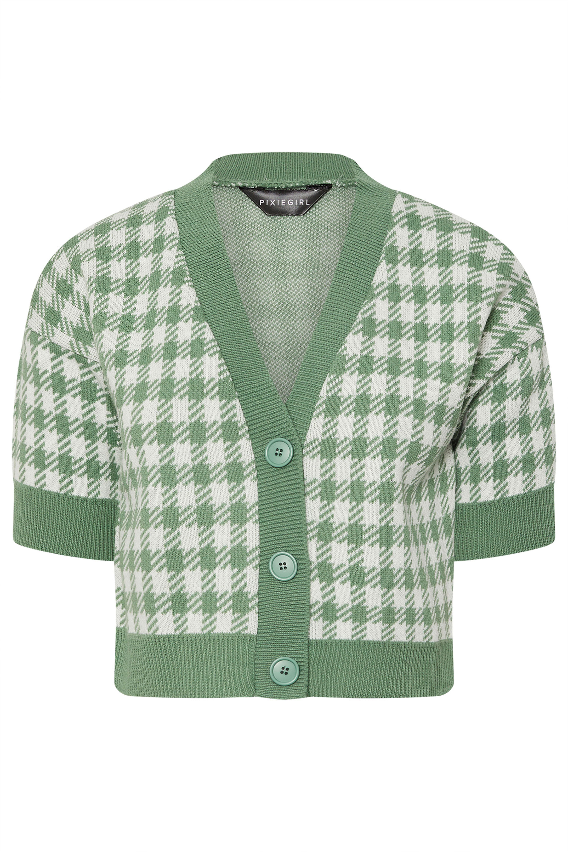 PixieGirl Petite Women's Green Knitted Gingham Cardigan | PixieGirl 5