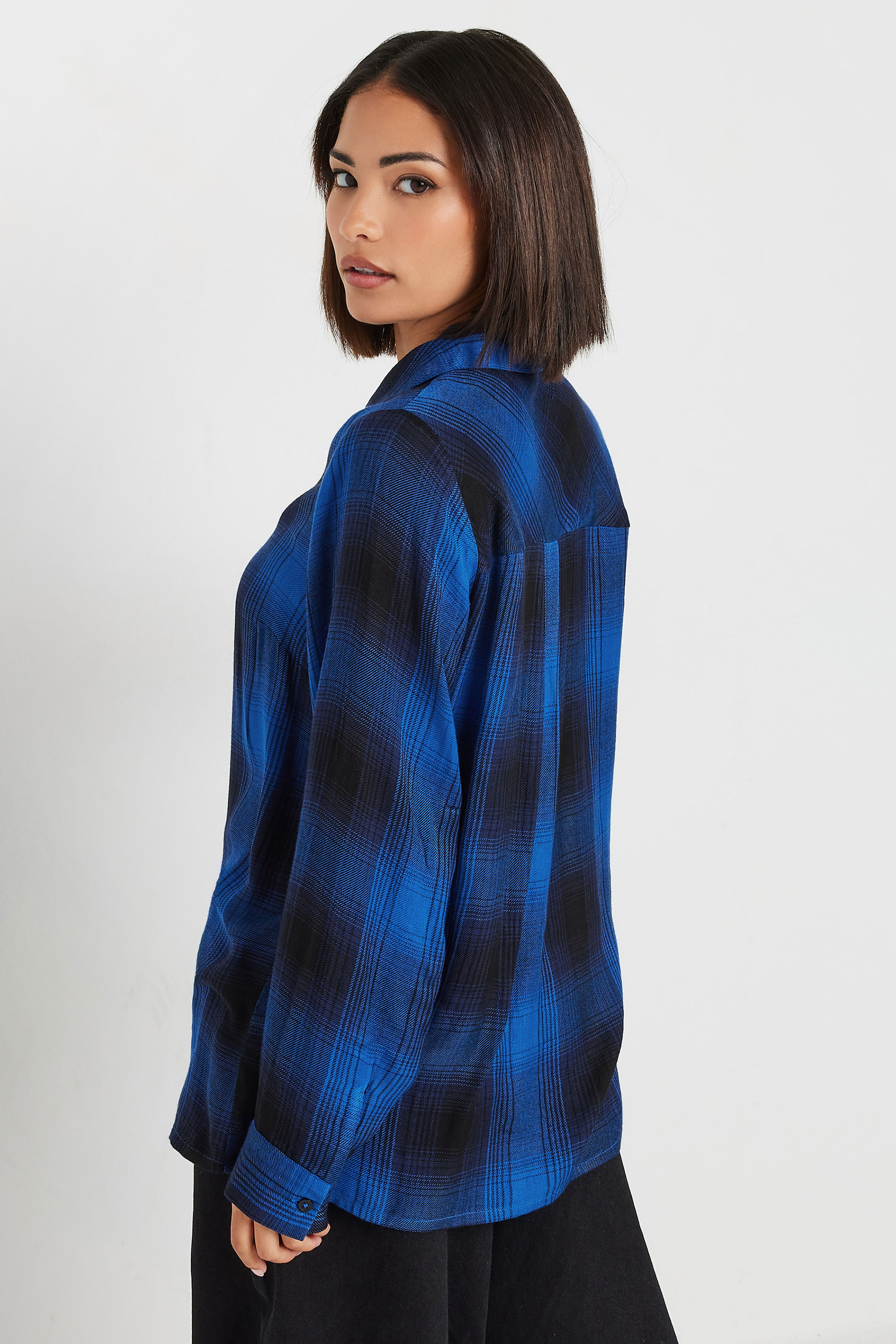 PixieGirl Petite Women's Blue Woven Check Overshirt | PixieGirl 3