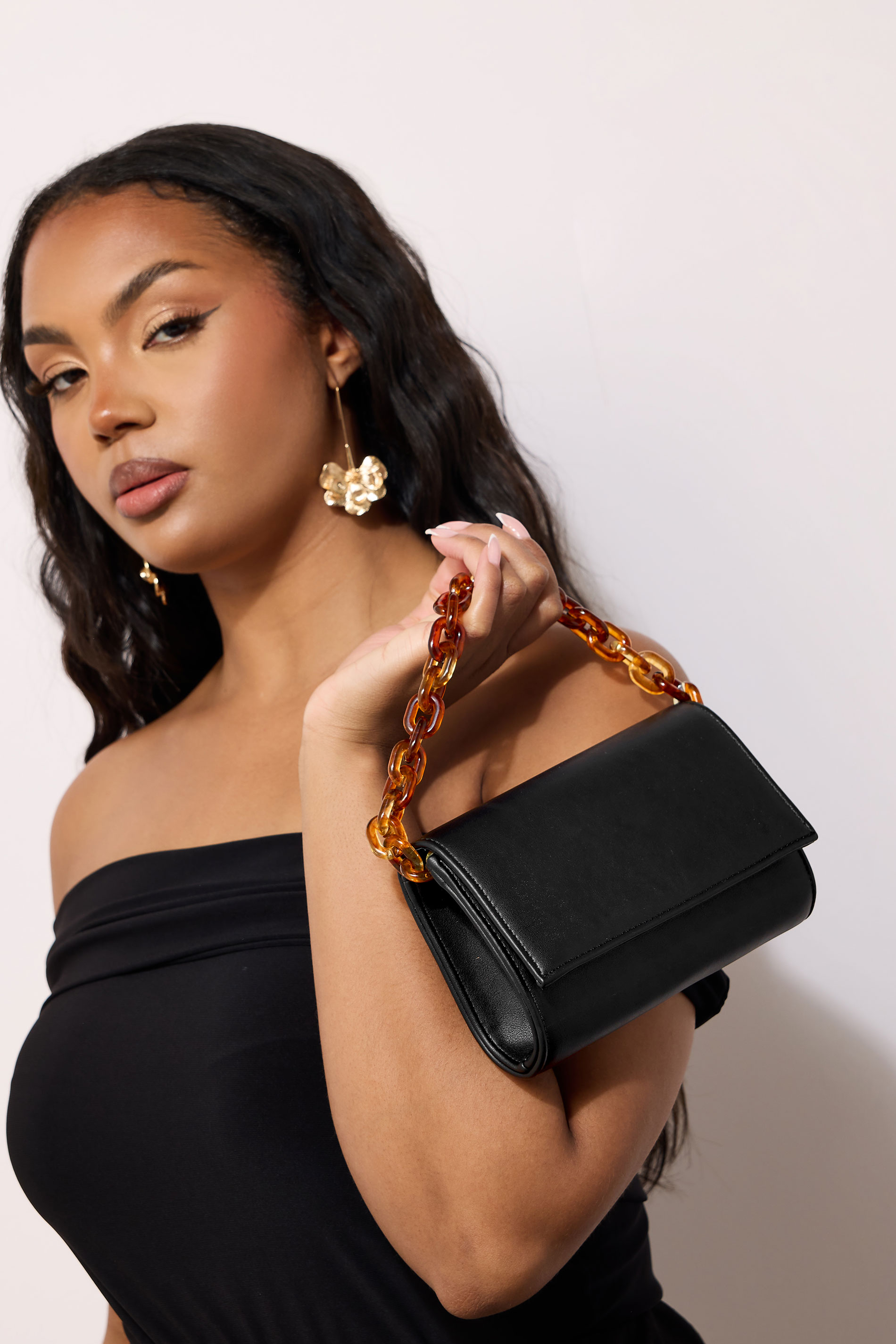 Black Faux Leather Double Chain Bag | Yours Clothing 1