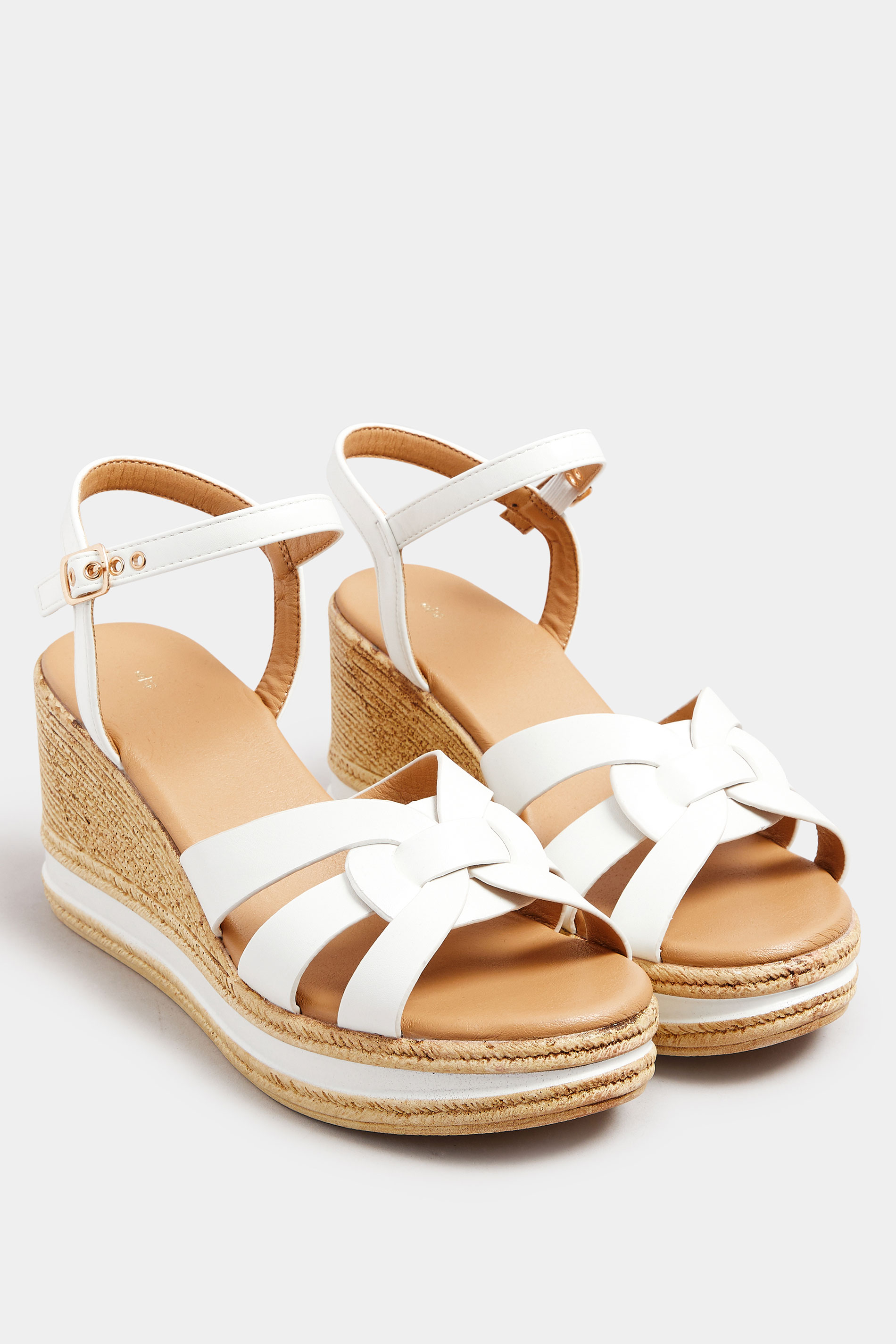 White Faux Leather Wedge Sandals In Extra Wide Fit | Yours Clothing 2