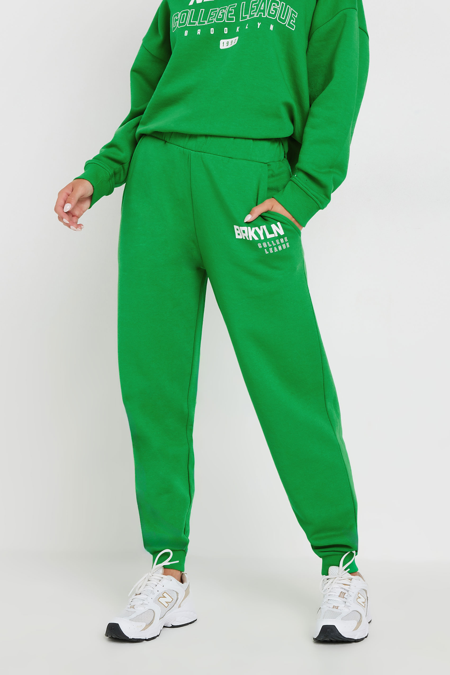 PixieGirl Petite Women's Green New York Slogan Cuffed Jogger | PixieGirl 2