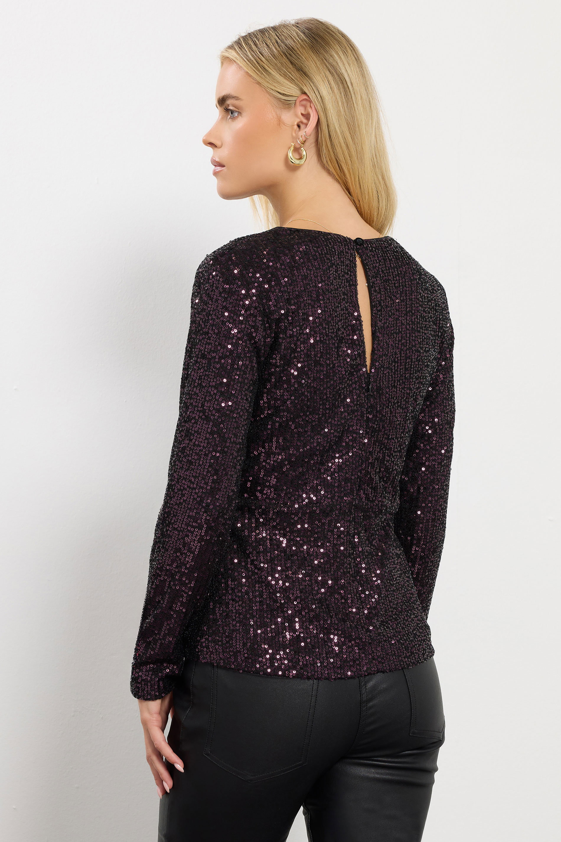 M&Co Petite Purple Sequin Twist Neck Keyhole Detail Top | M&Co 4