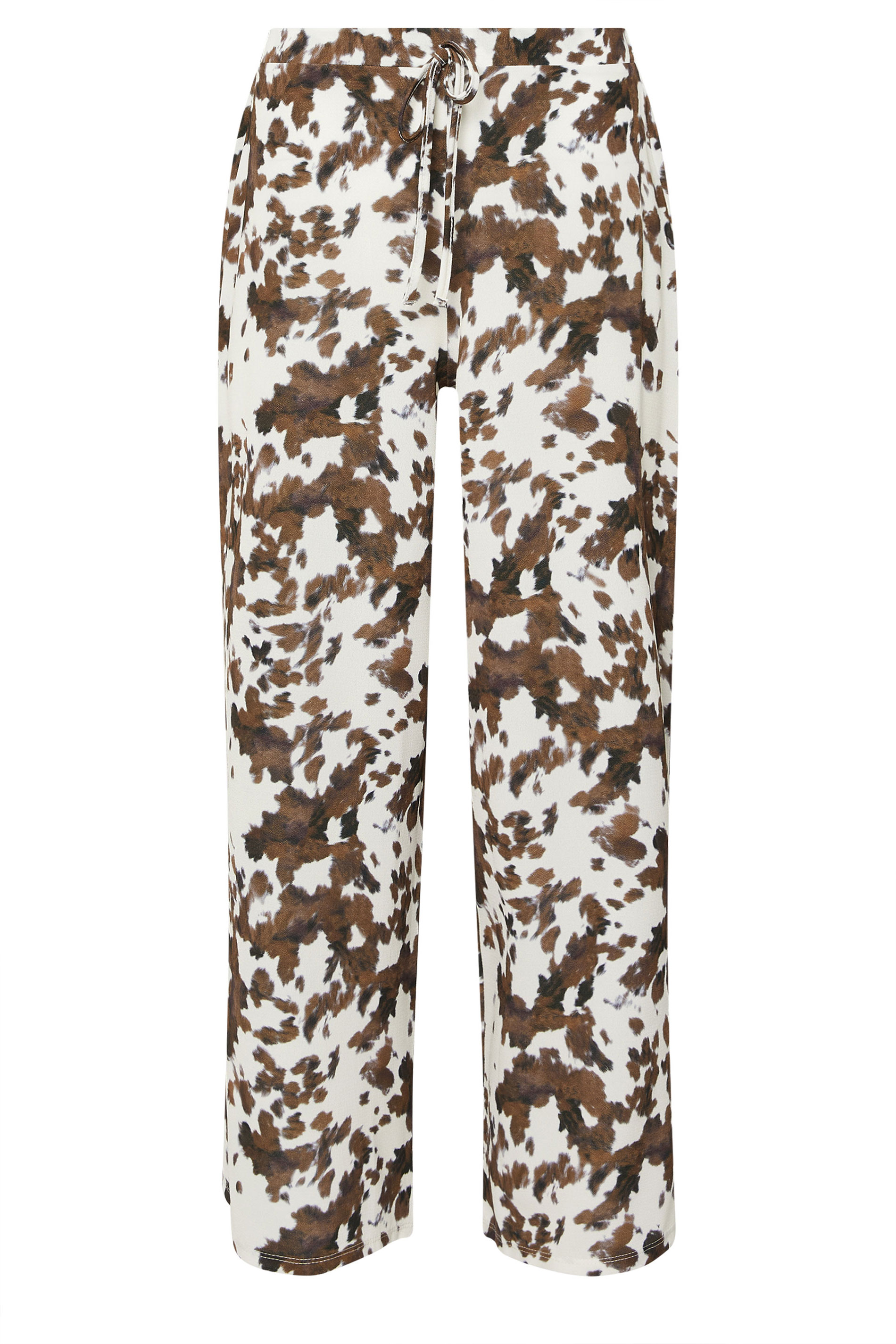 PixieGirl Petite Women's Brown Cow Print Wide Leg Trousers | PixieGirl 6