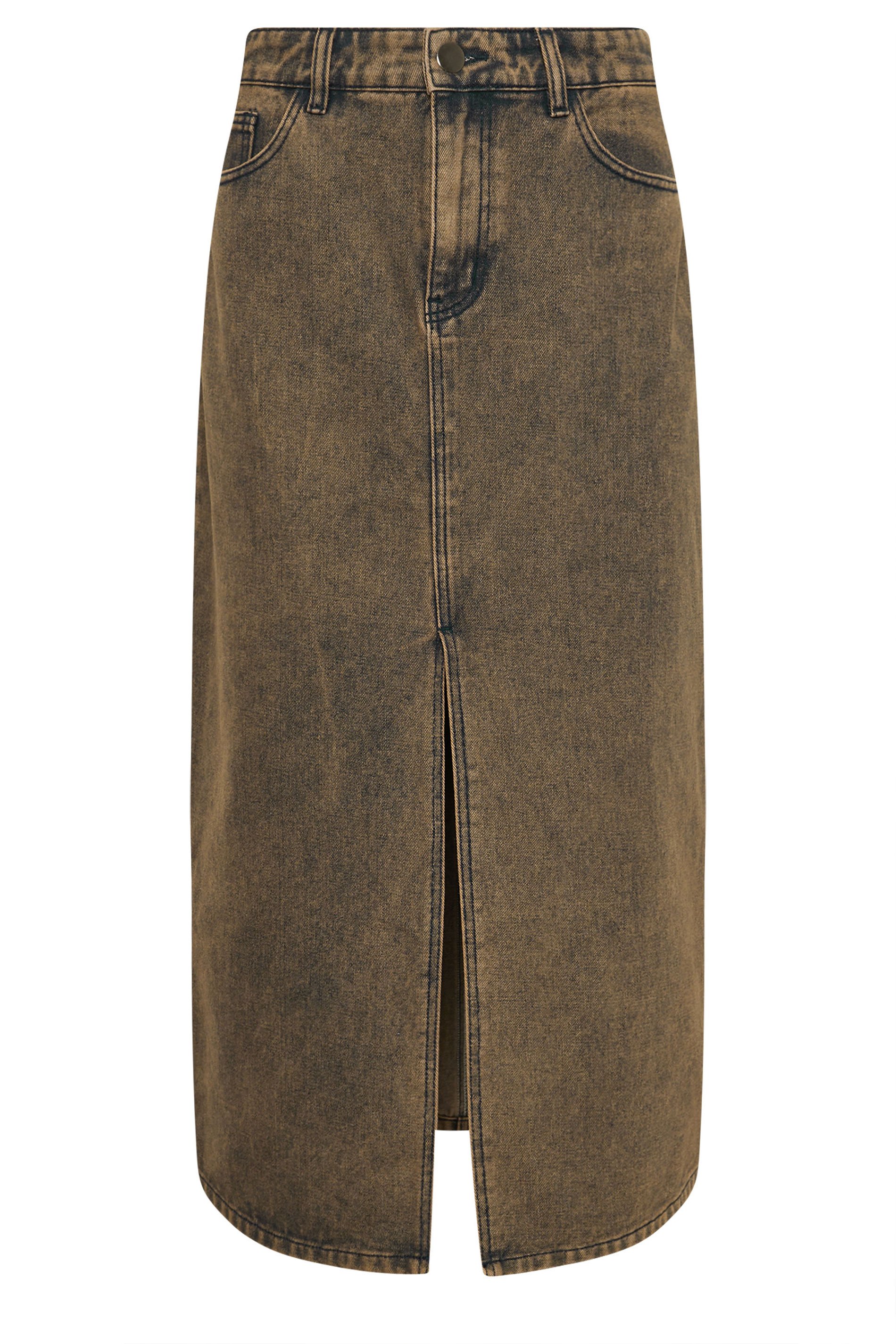 PixieGirl Petite Women's Brown Acid Wash Midi Skirt | PixieGirl 5