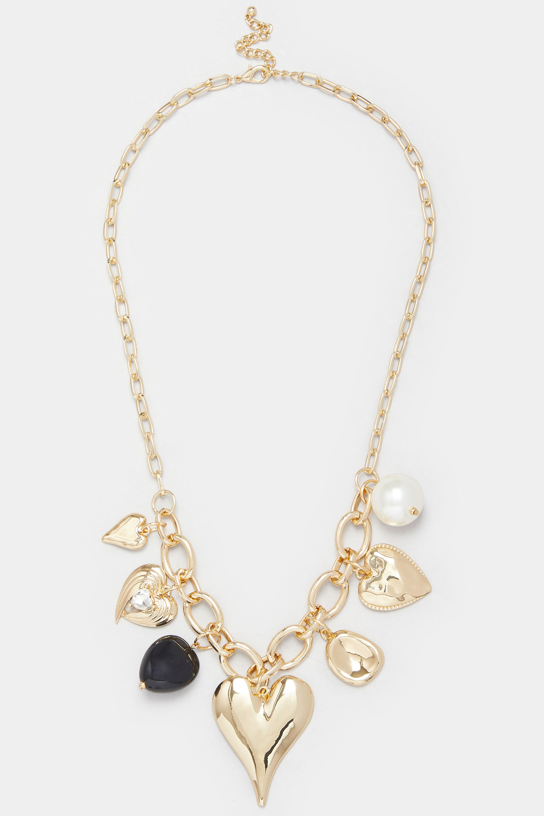 Gold Tone Statement Heart Charm Necklace | Yours Clothing 2