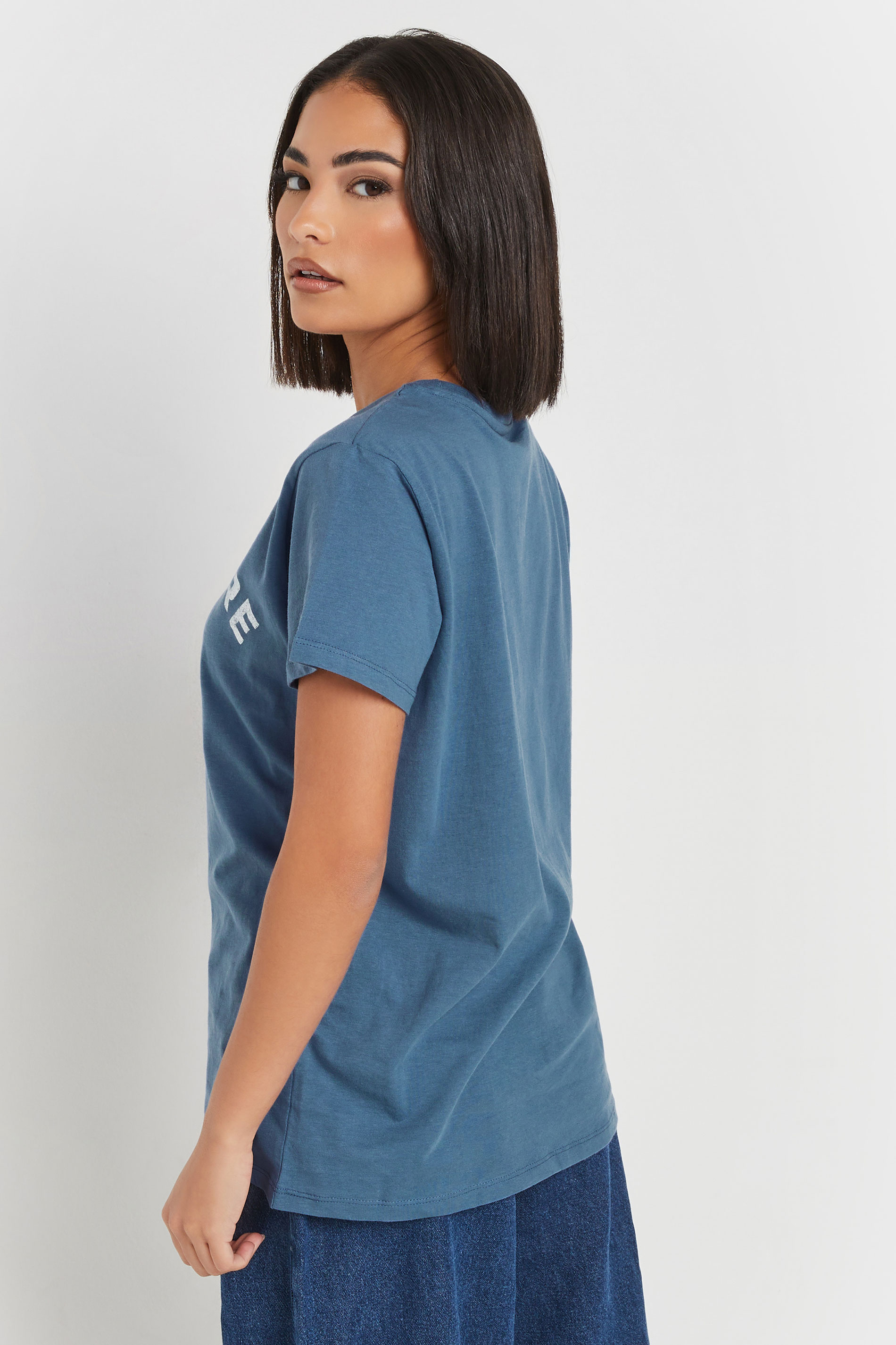 PixieGirl Petite Women's Blue Acid Wash Slogan T-Shirt | PixieGirl 4